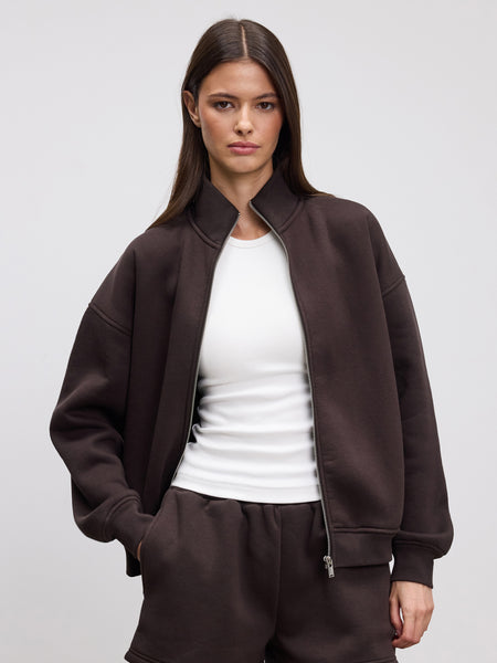 Womens Neoprene Funnel Neck Jacket in Brown