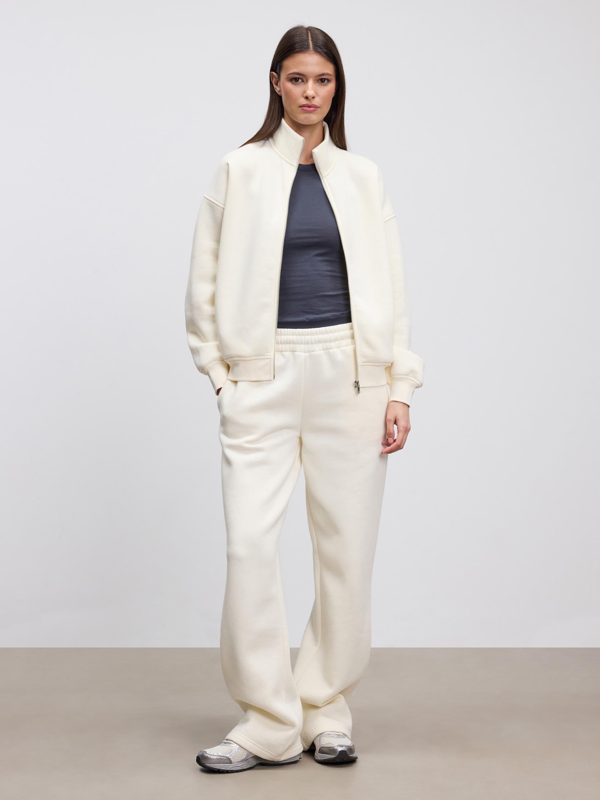Womens Neoprene Funnel Neck Jacket in Ecru