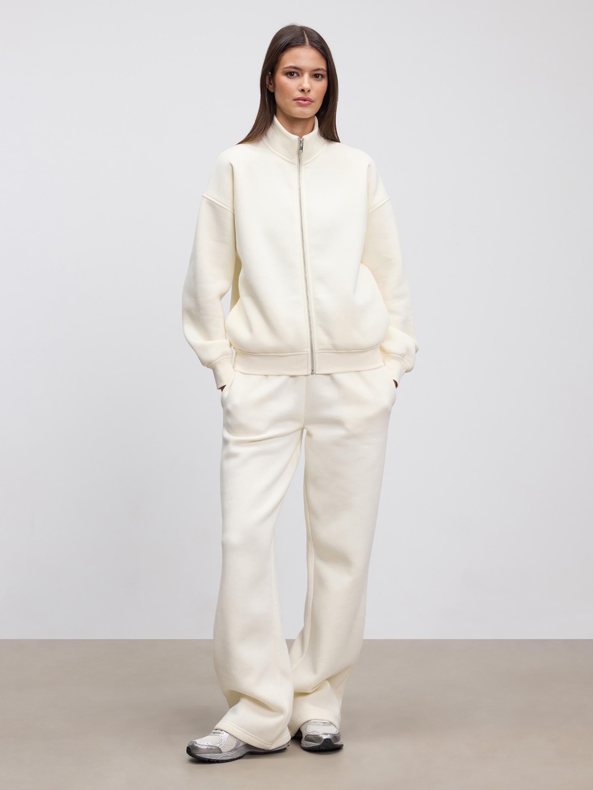 Womens Neoprene Funnel Neck Jacket in Ecru