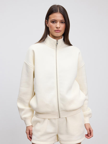 Womens Neoprene Funnel Neck Jacket in Ecru