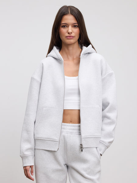 Womens Relaxed Zip Hoodie in Marl Grey