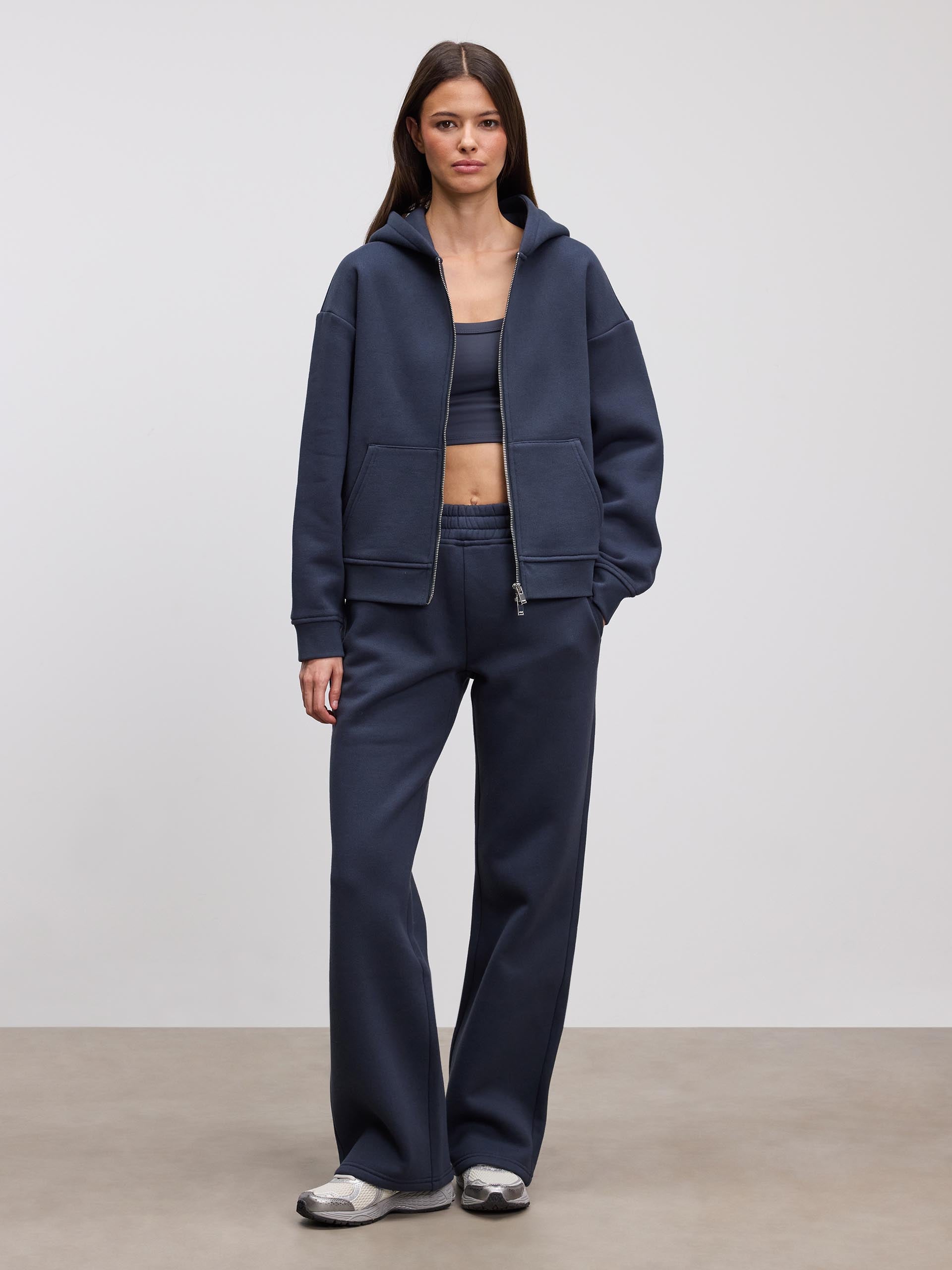 Womens Relaxed Zip Hoodie in Slate Blue