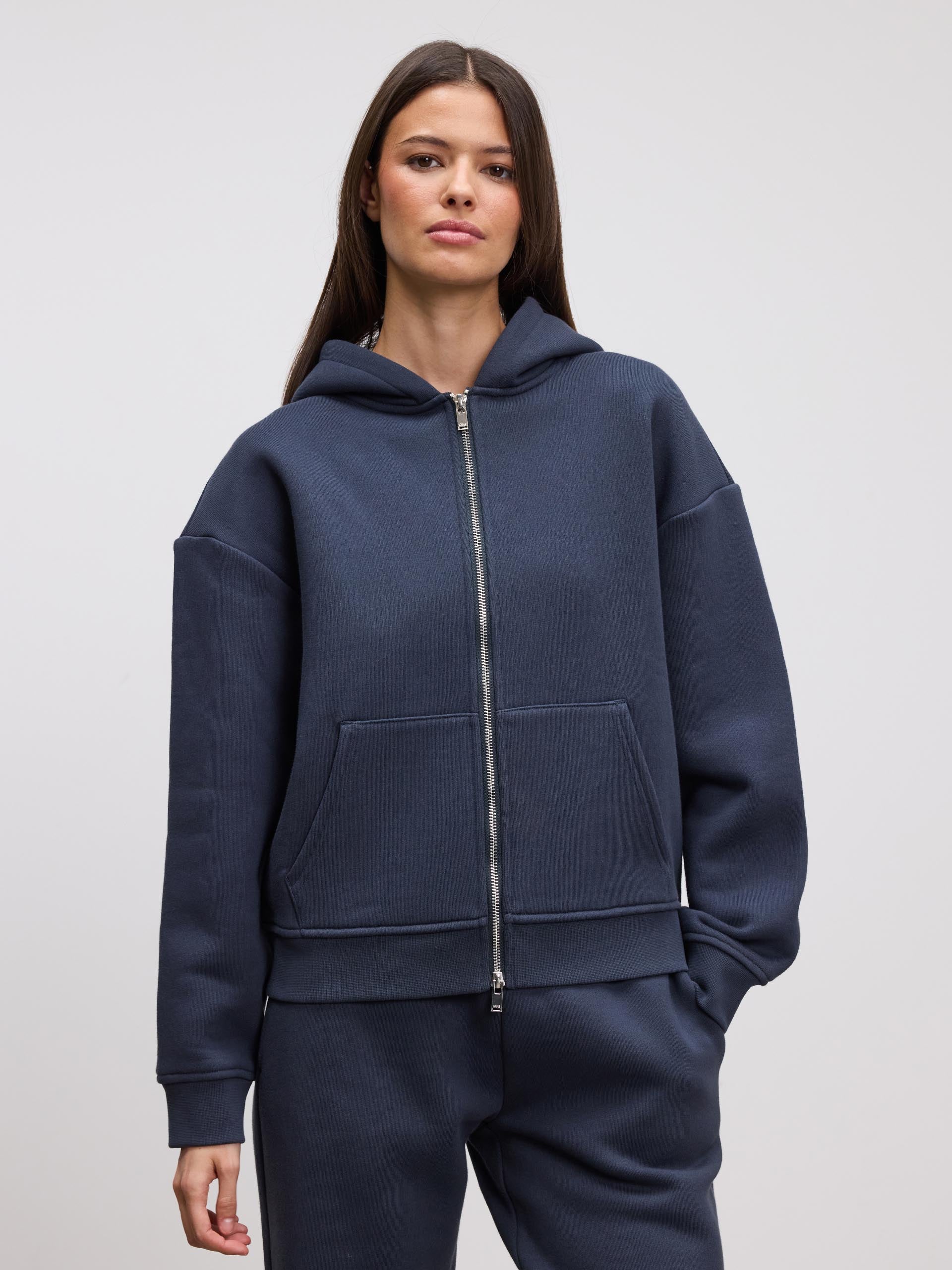 Womens Relaxed Zip Hoodie in Slate Blue