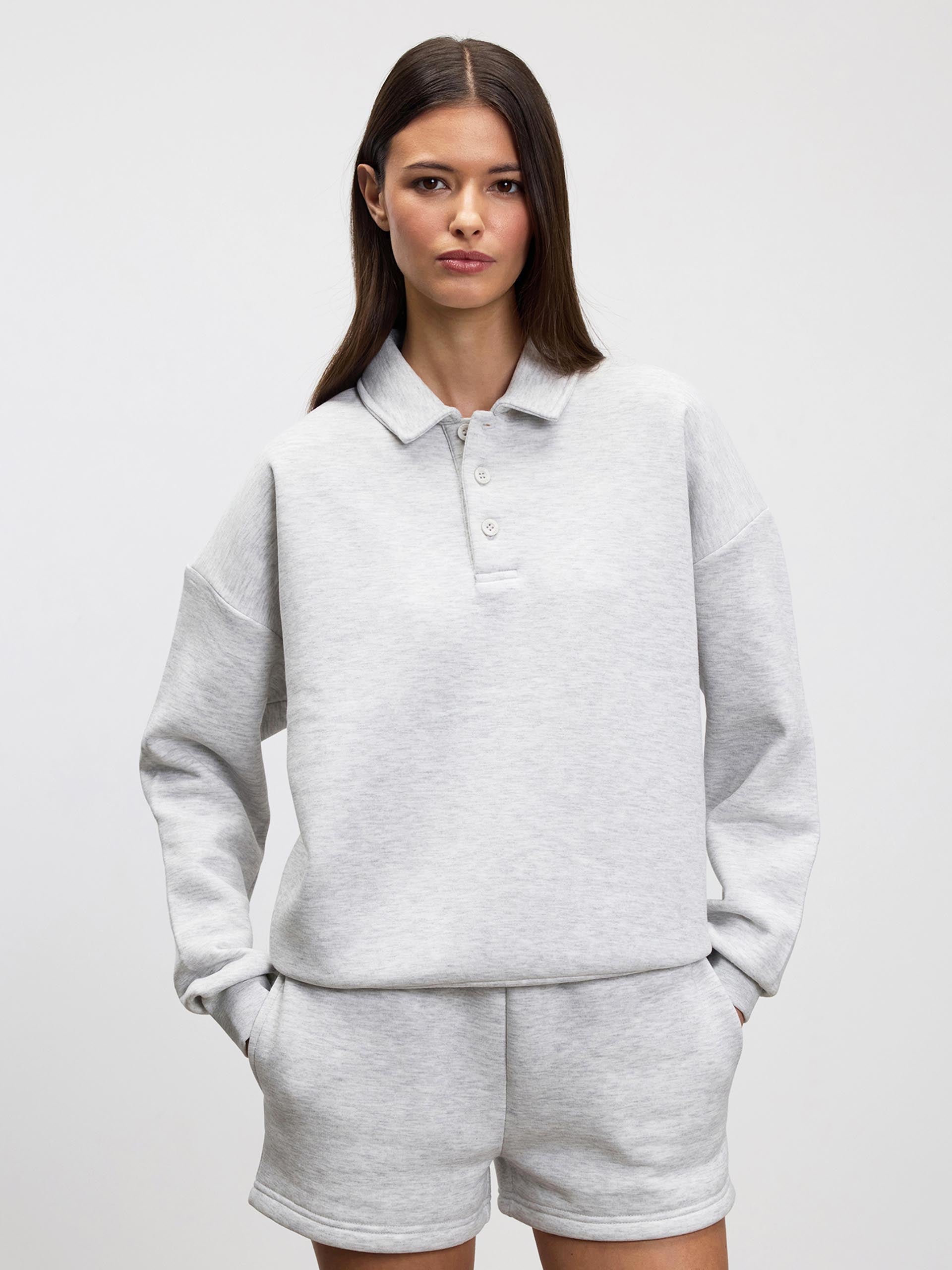 Womens Neoprene Long Sleeve Polo Shirt in Marl Grey