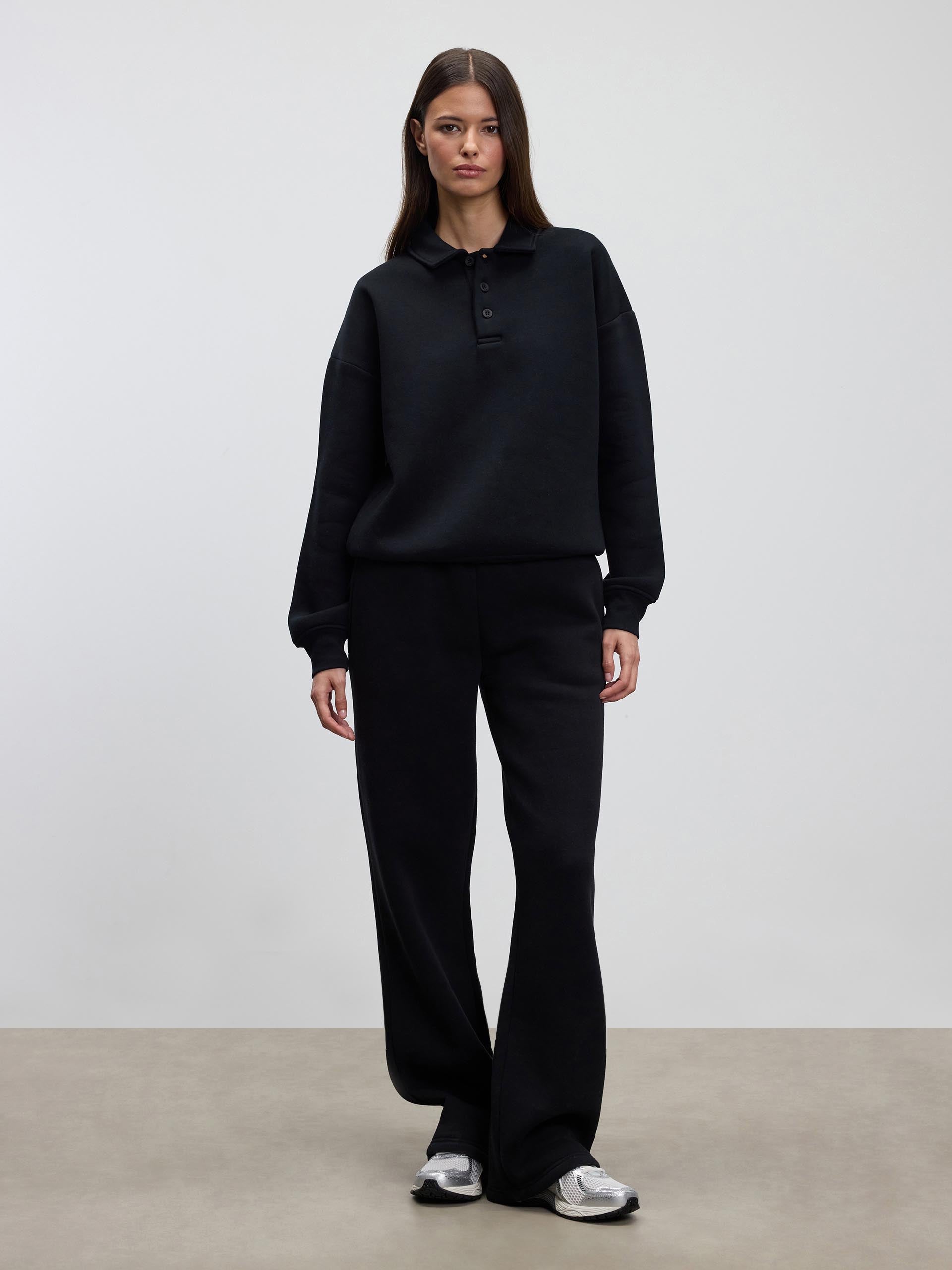 Womens Neoprene Long Sleeve Polo Shirt in Black