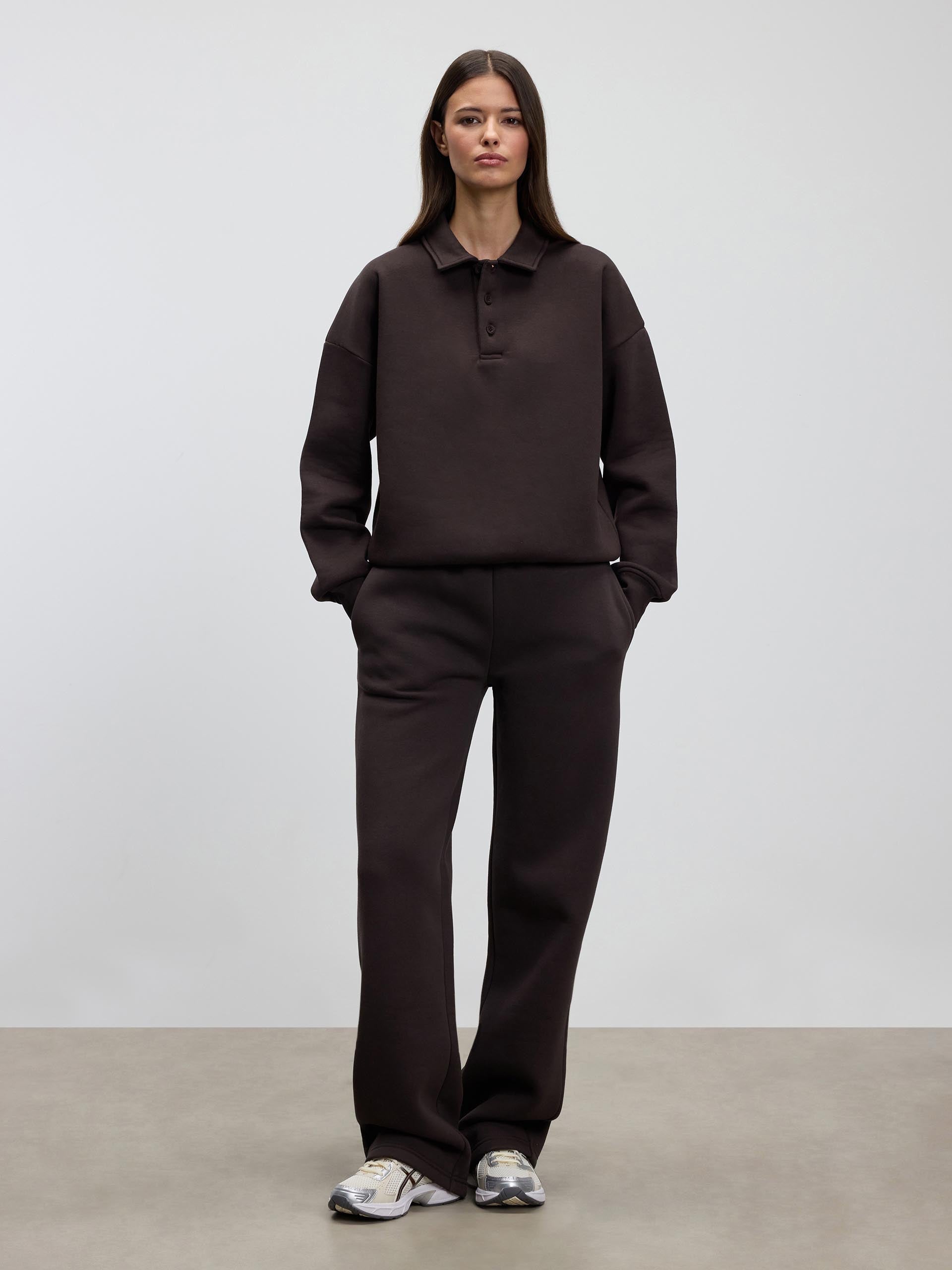 Womens Neoprene Long Sleeve Polo Shirt in Brown