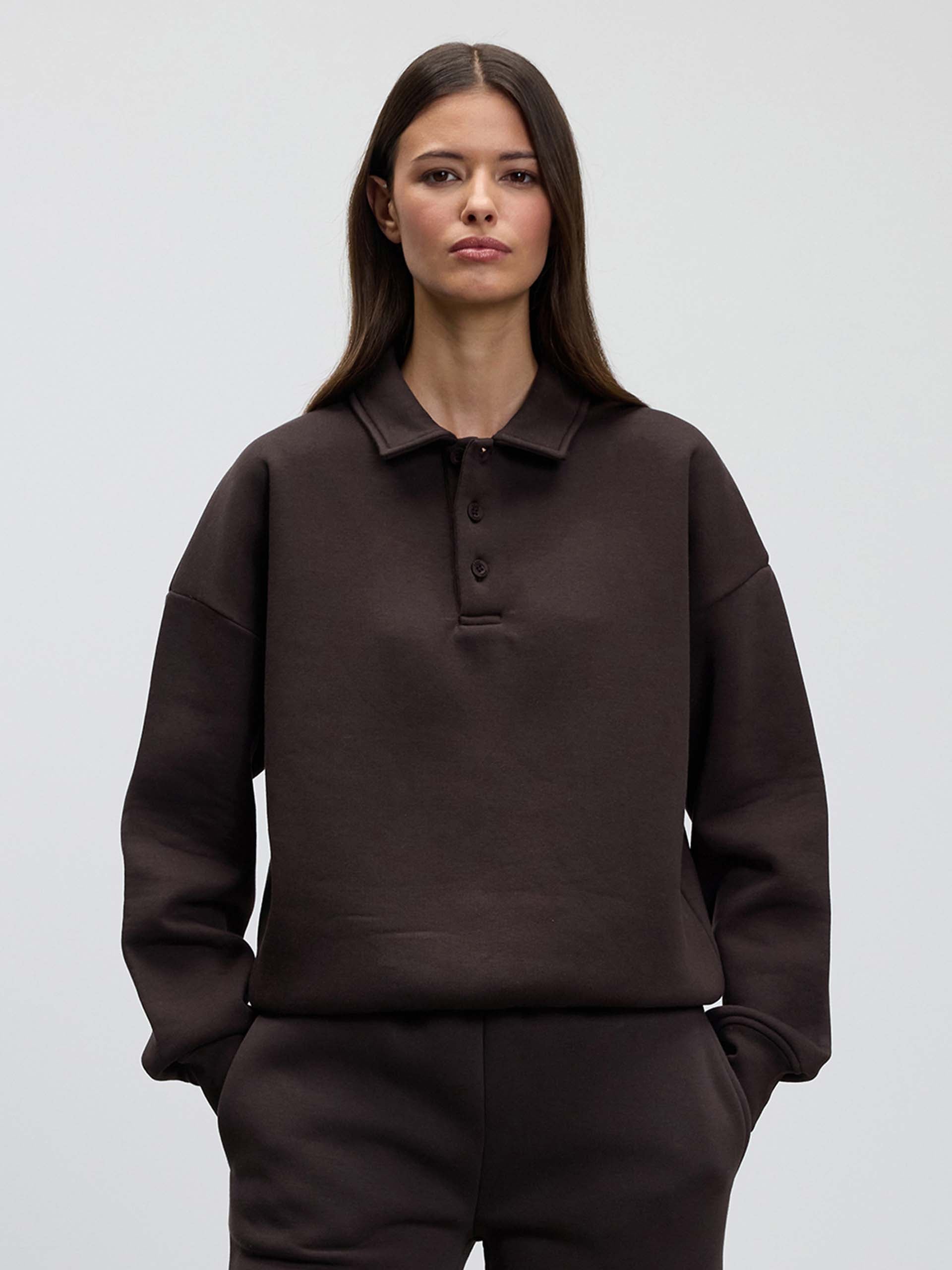 Womens Neoprene Long Sleeve Polo Shirt in Brown