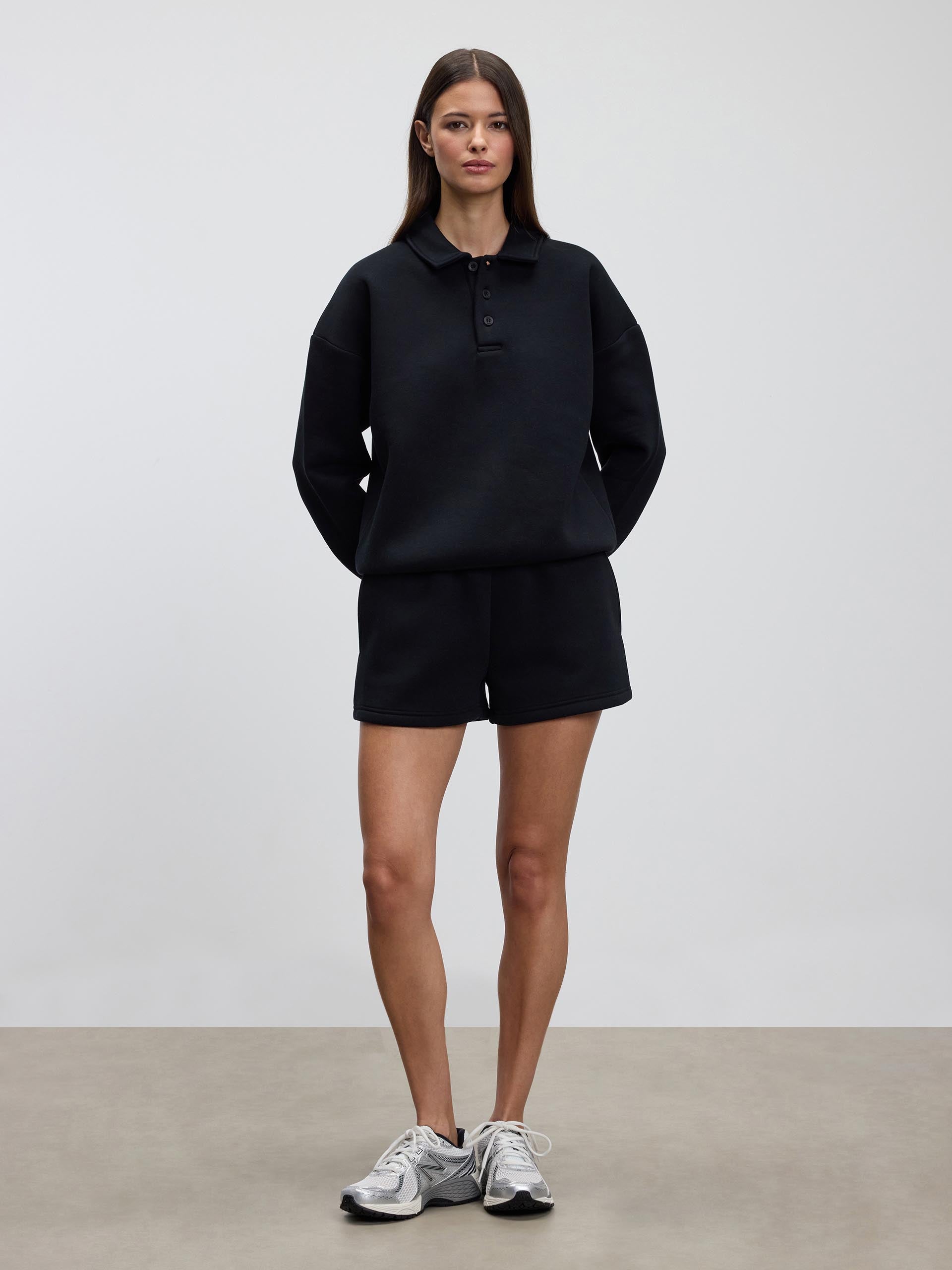 Womens Neoprene Long Sleeve Polo Shirt in Black