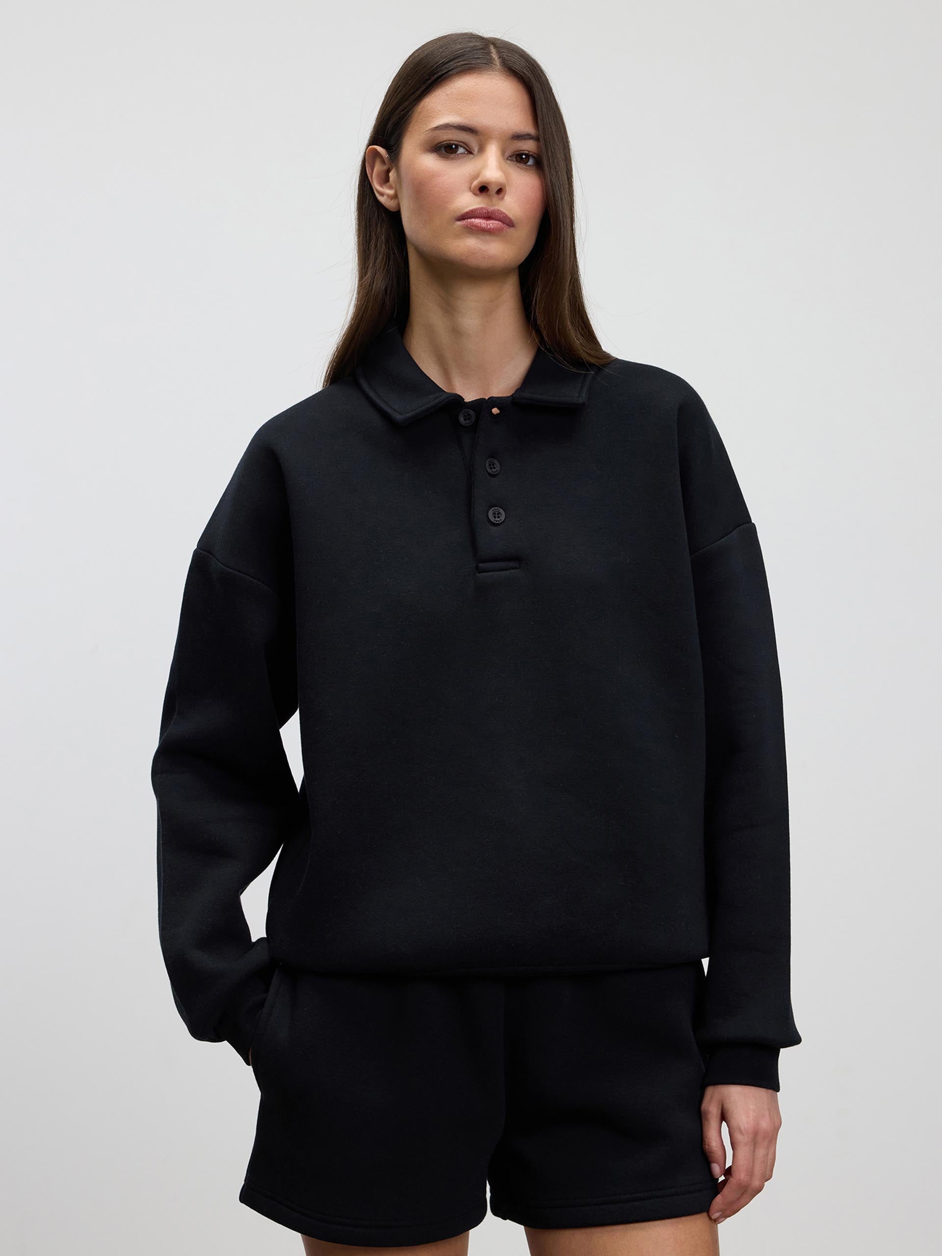 Womens Neoprene Long Sleeve Polo Shirt in Black