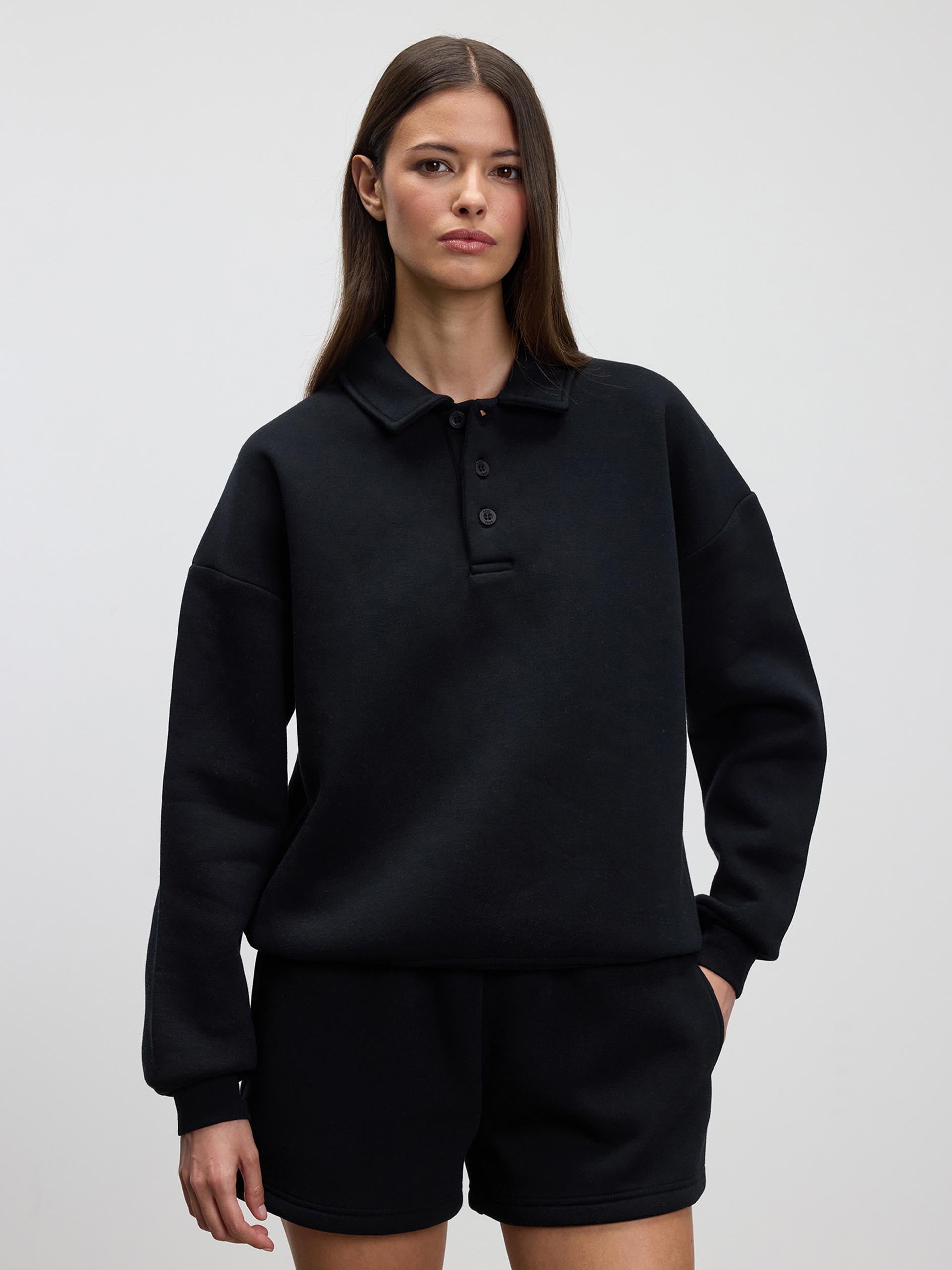 Womens Neoprene Long Sleeve Polo Shirt in Black