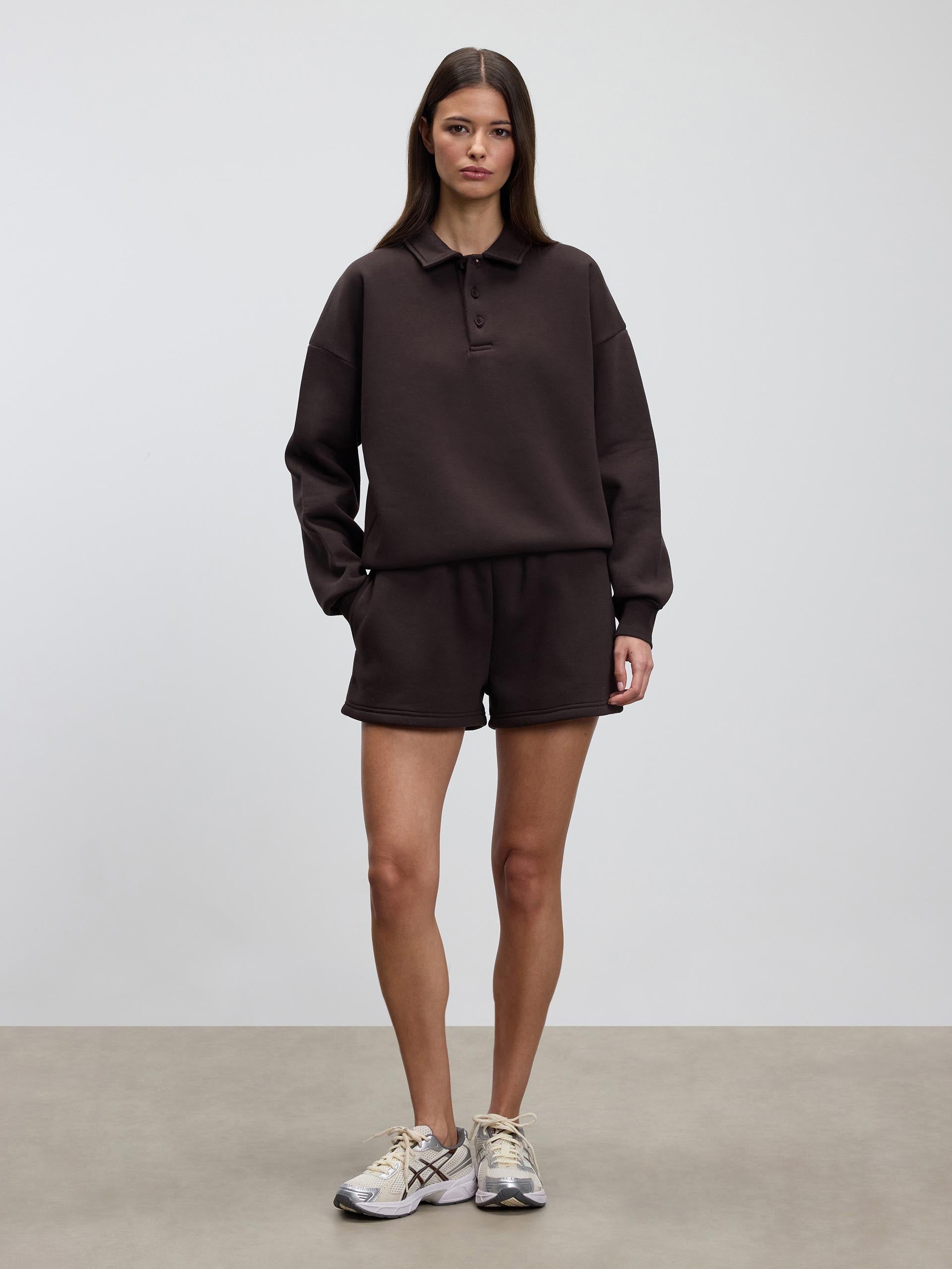 Womens Neoprene Long Sleeve Polo Shirt in Brown