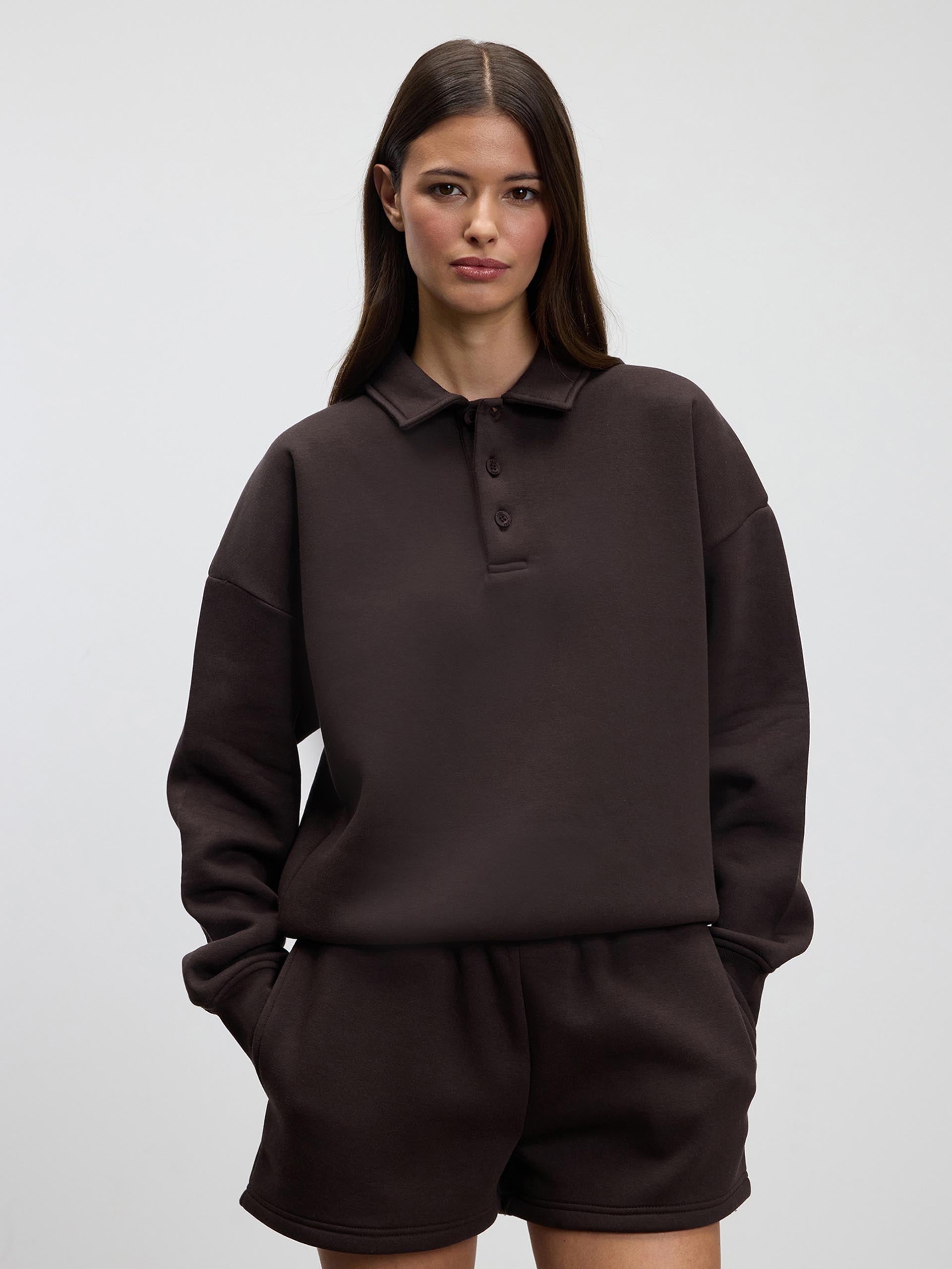 Womens Neoprene Long Sleeve Polo Shirt in Brown