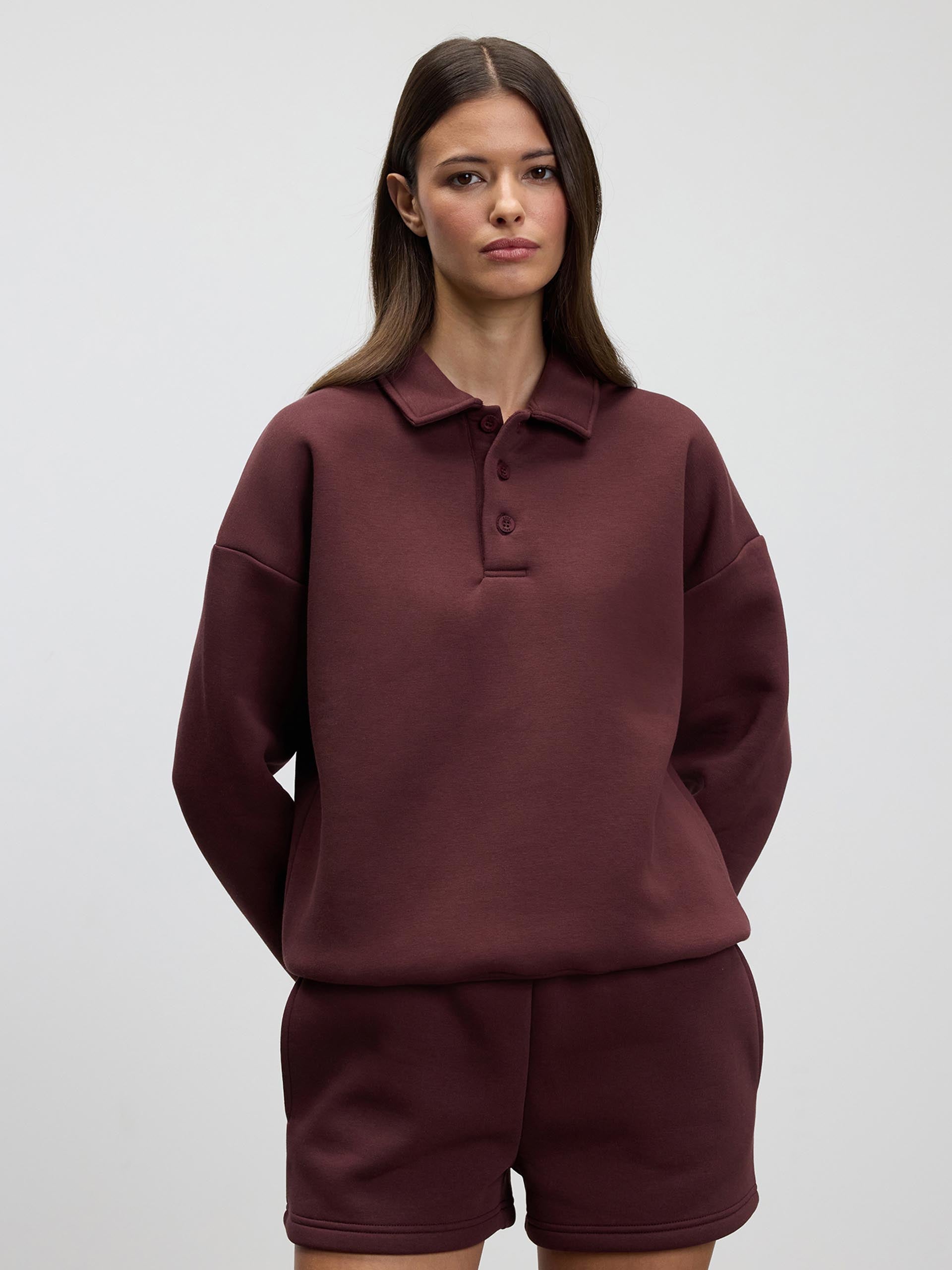 Womens Neoprene Long Sleeve Polo Shirt in Burgundy