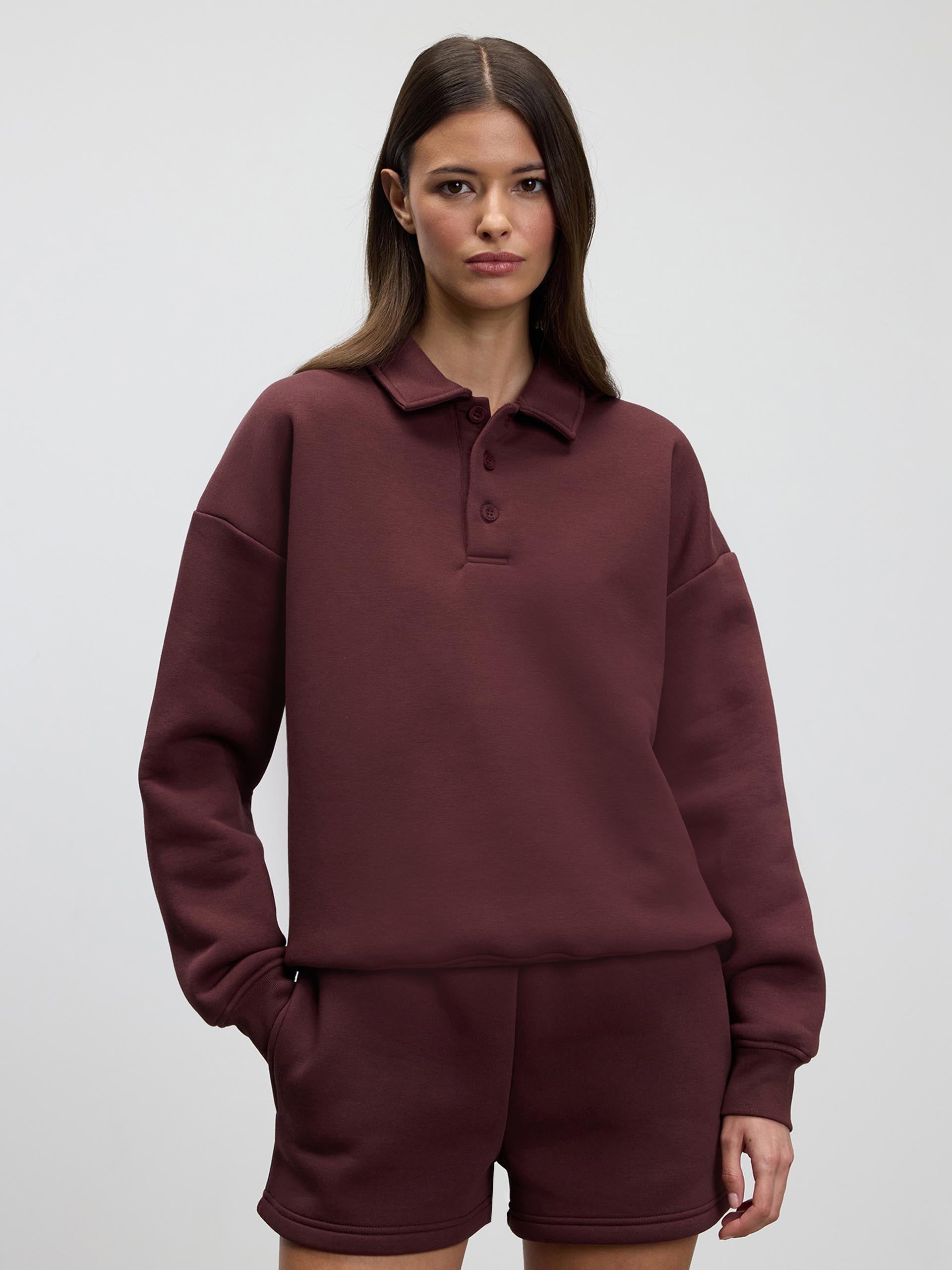 Womens Neoprene Long Sleeve Polo Shirt in Burgundy