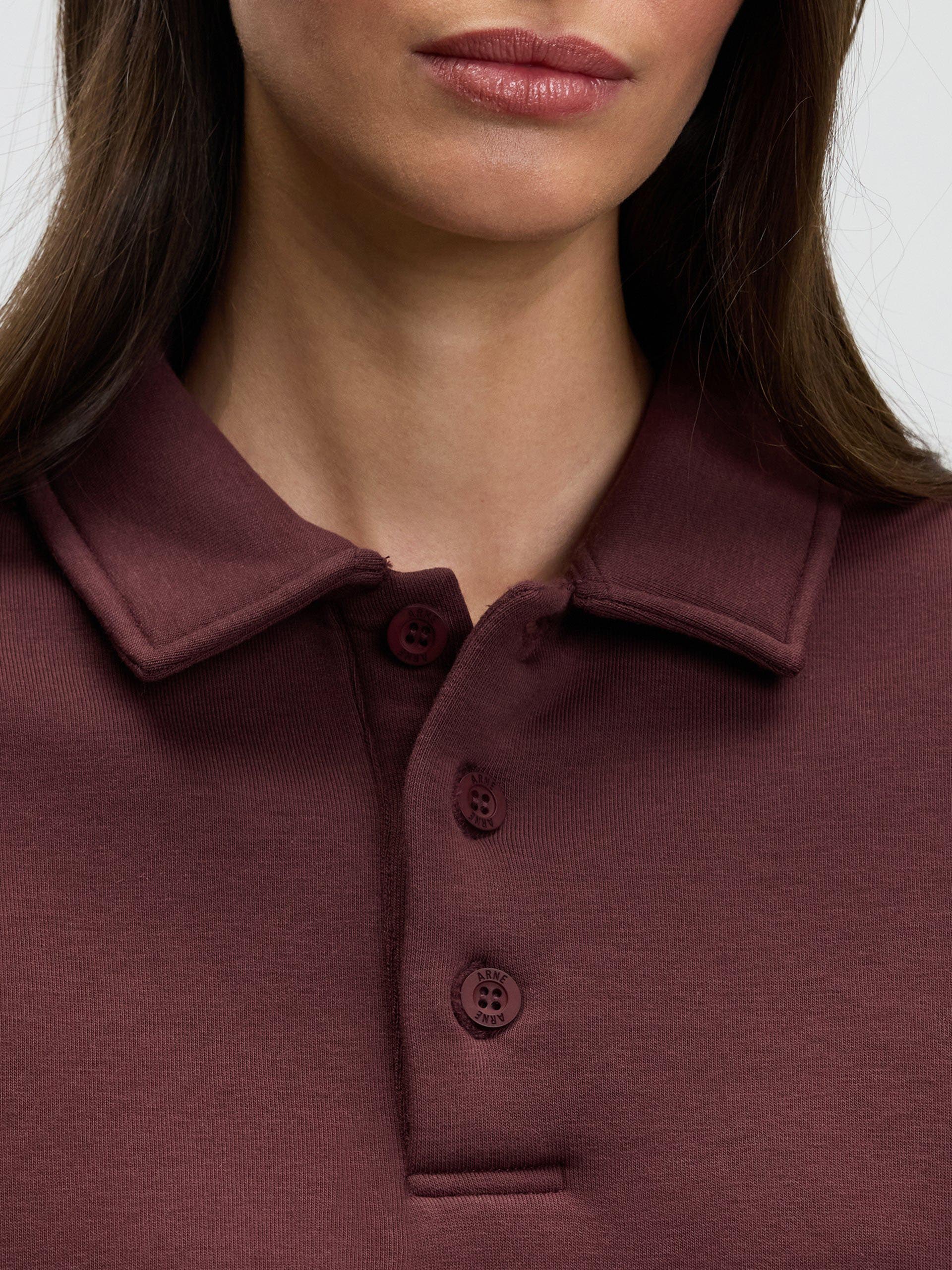 Womens Neoprene Long Sleeve Polo Shirt in Burgundy