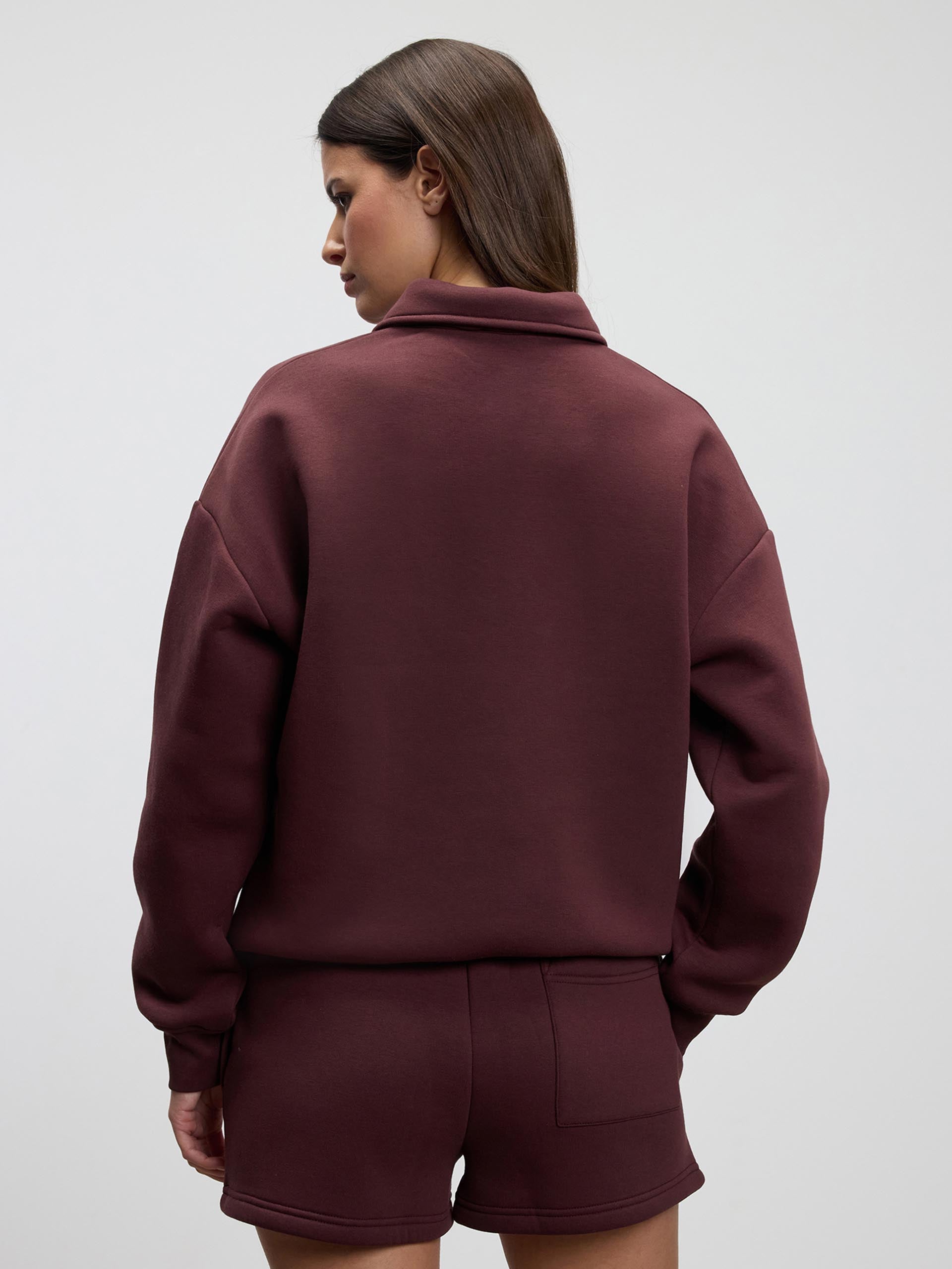 Womens Neoprene Long Sleeve Polo Shirt in Burgundy