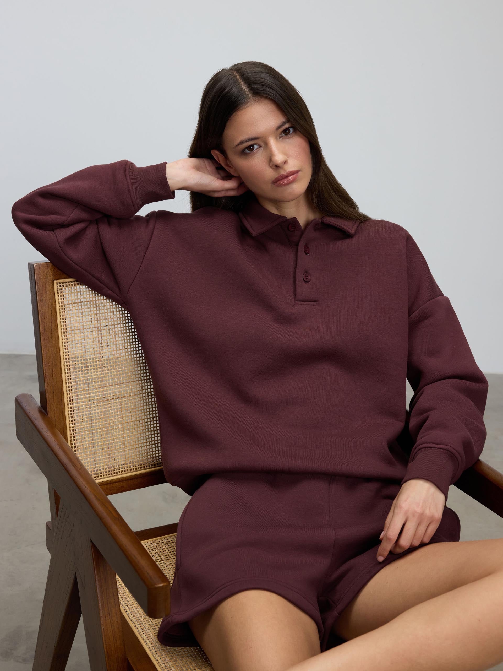 Womens Neoprene Long Sleeve Polo Shirt in Burgundy