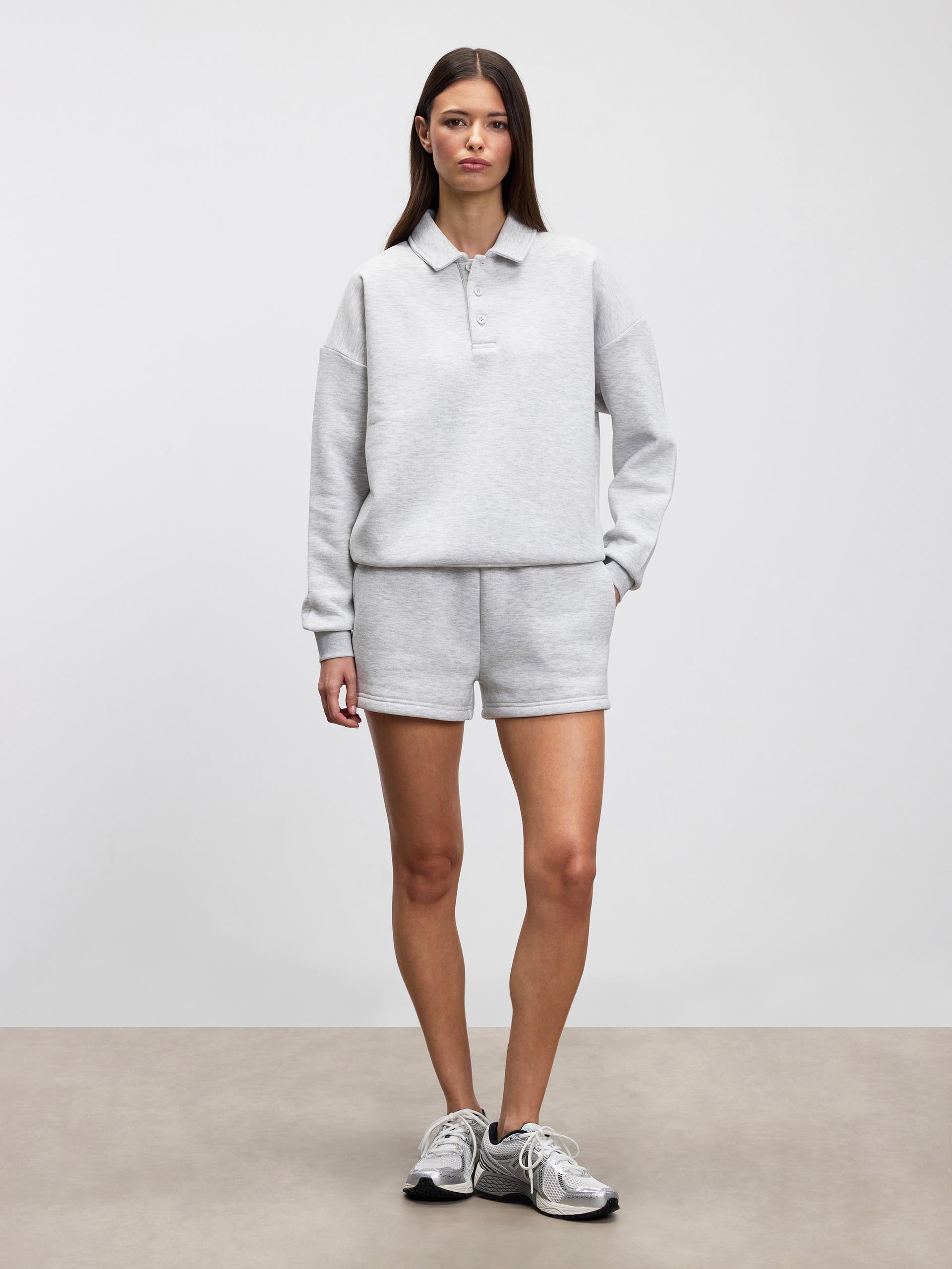 Womens Neoprene Long Sleeve Polo Shirt in Marl Grey