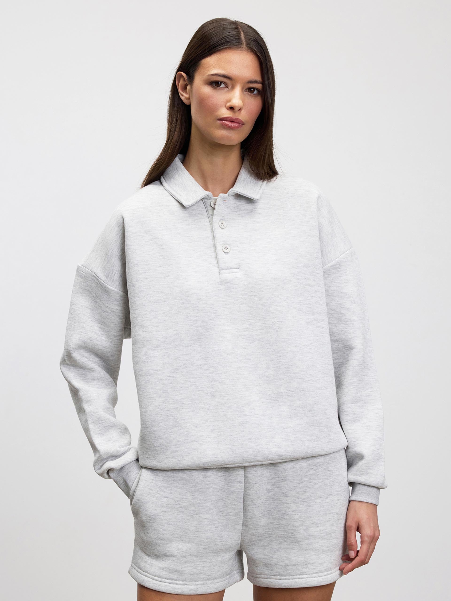 Womens Neoprene Long Sleeve Polo Shirt in Marl Grey