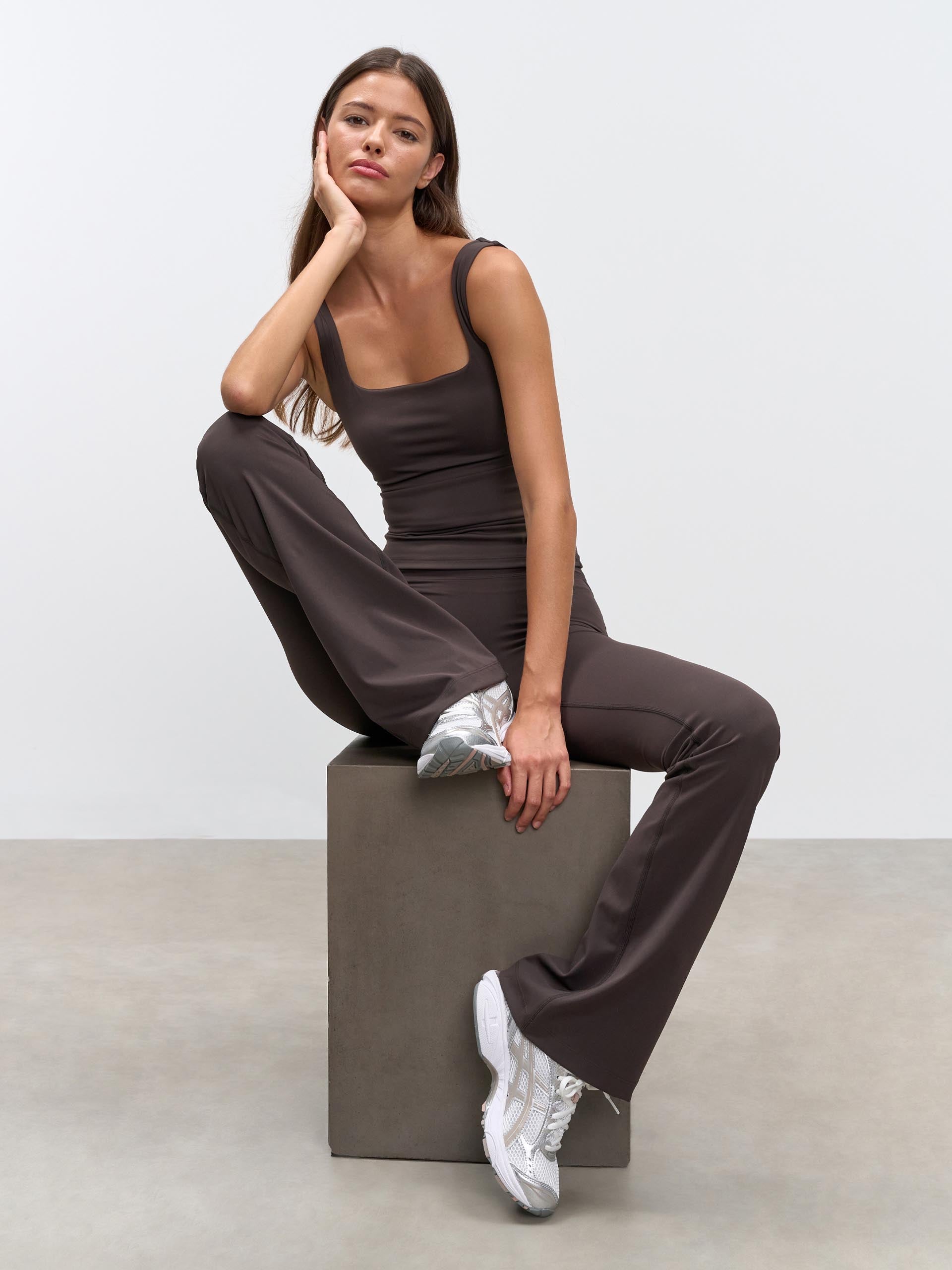 Womens Active Square Neck Vest in Brown