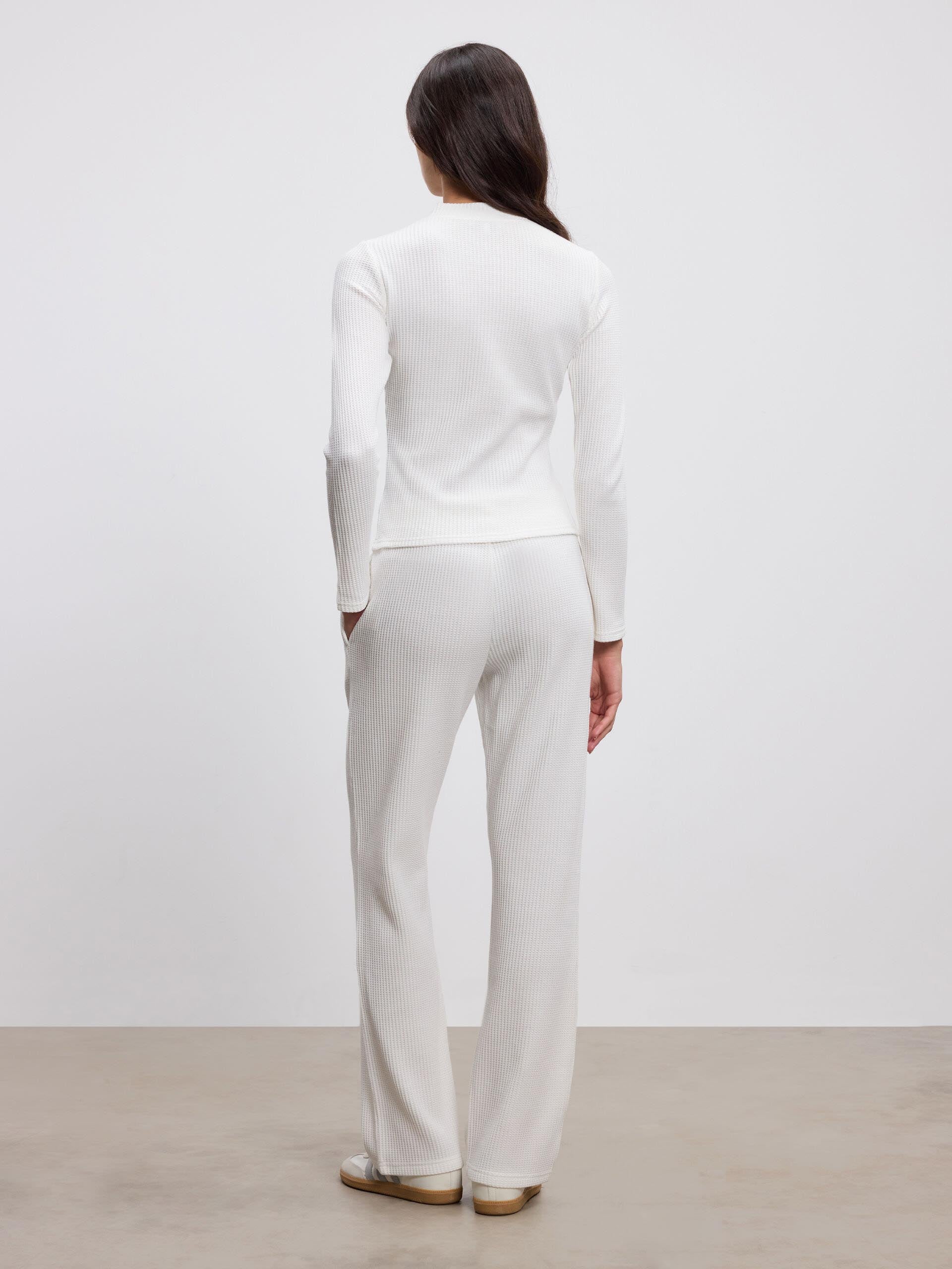 Womens Waffle Button Through Cardigan in Ecru