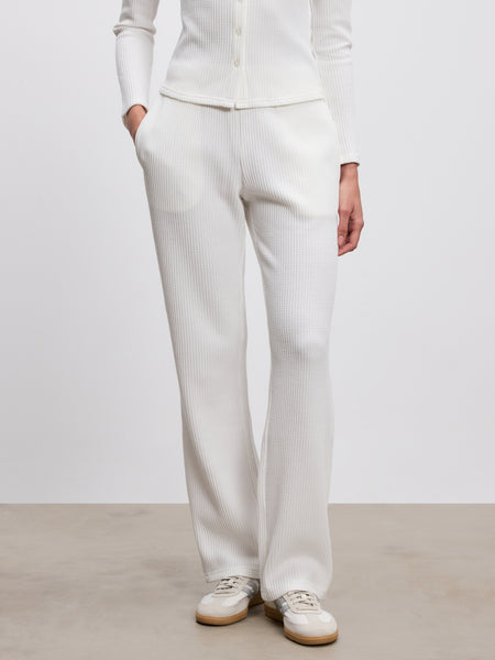 Womens Waffle Straight Leg Trouser in Ecru