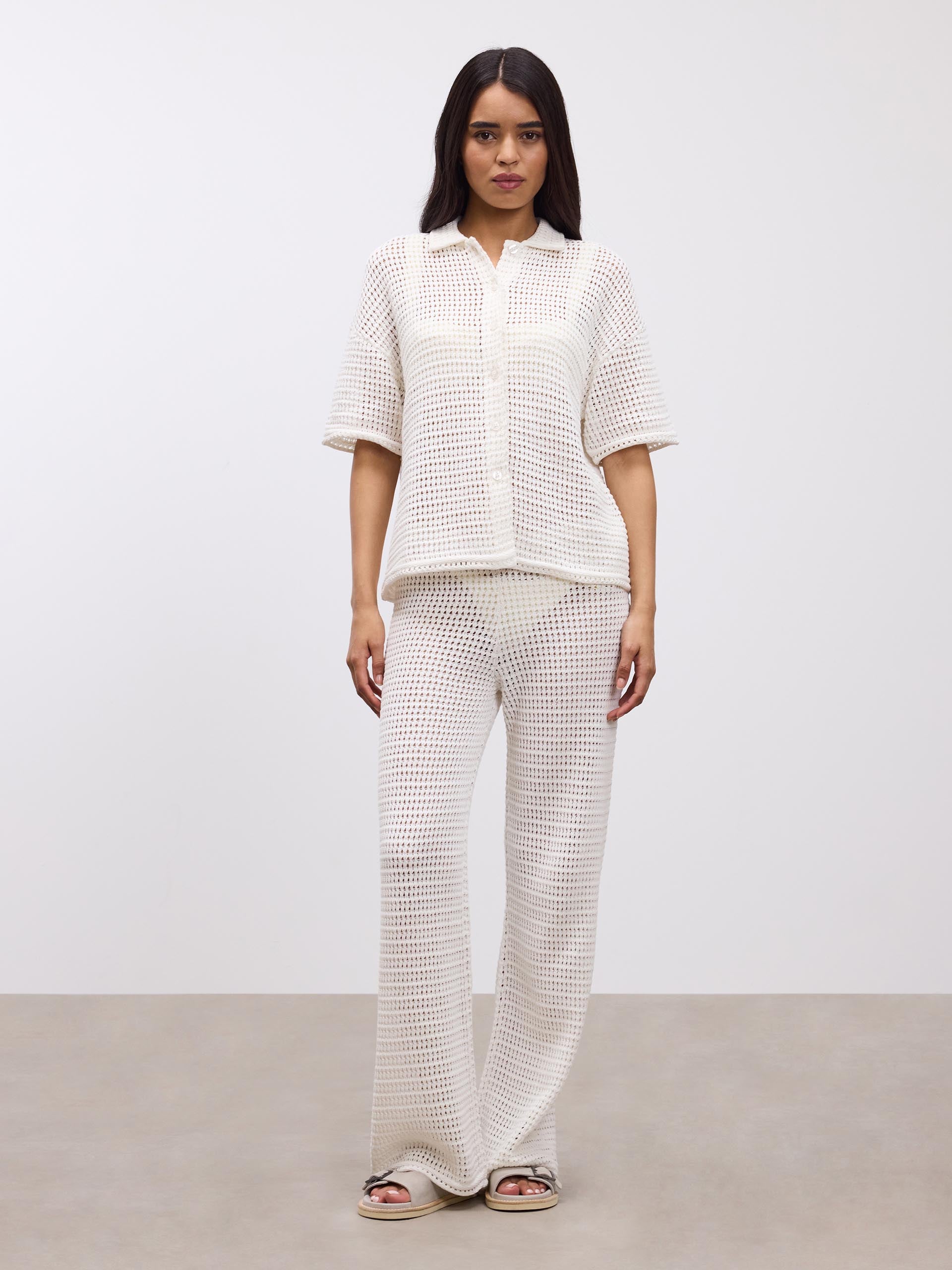 Womens Crochet Trouser in Ecru