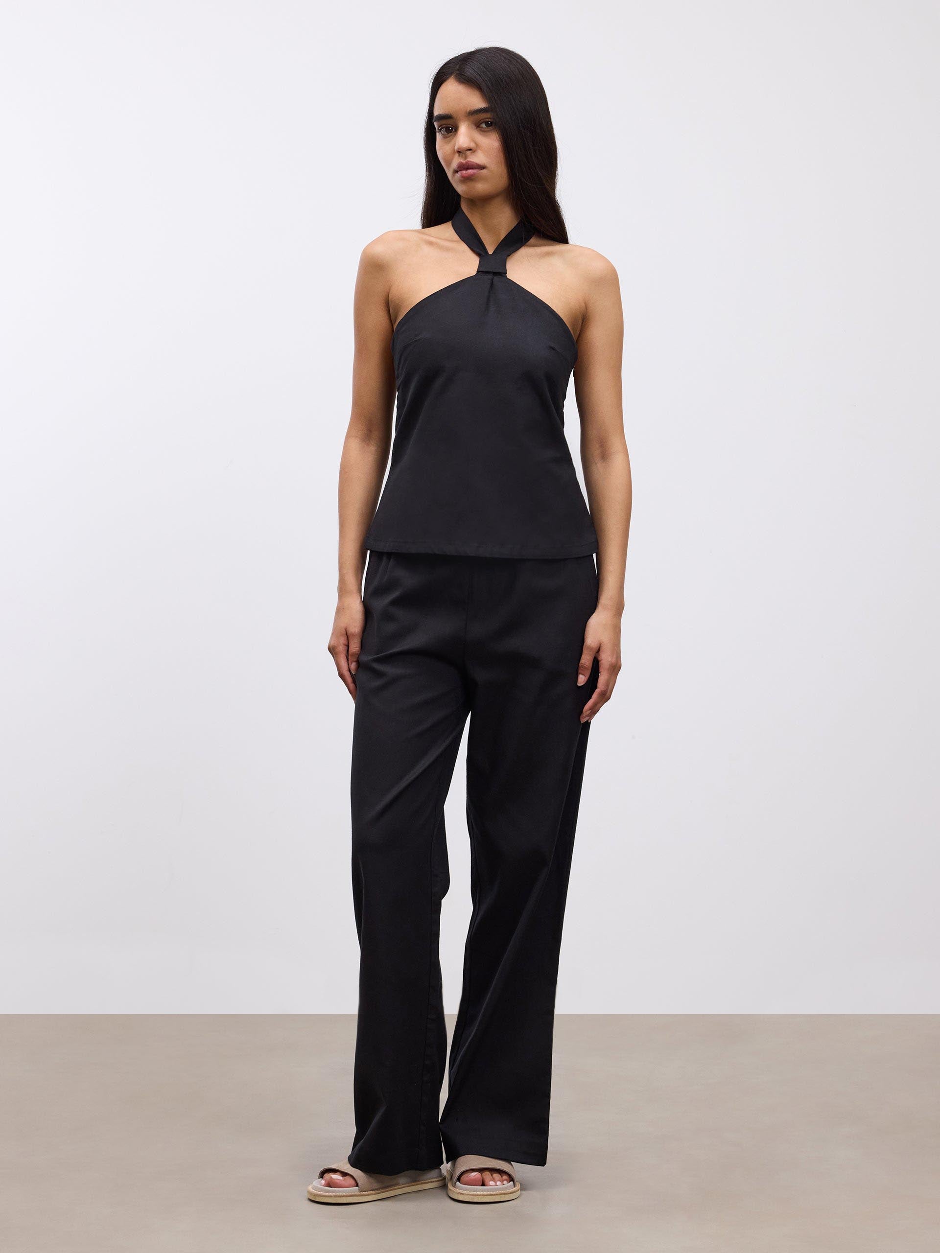 Womens Linen Trouser in Black