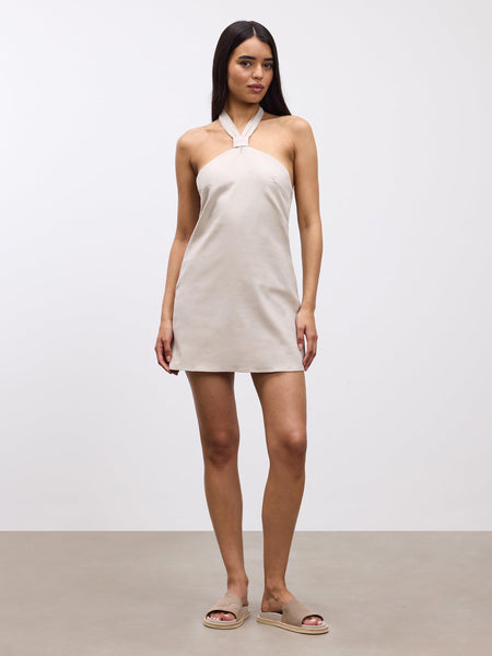 Womens Linen Halter Dress in Stone