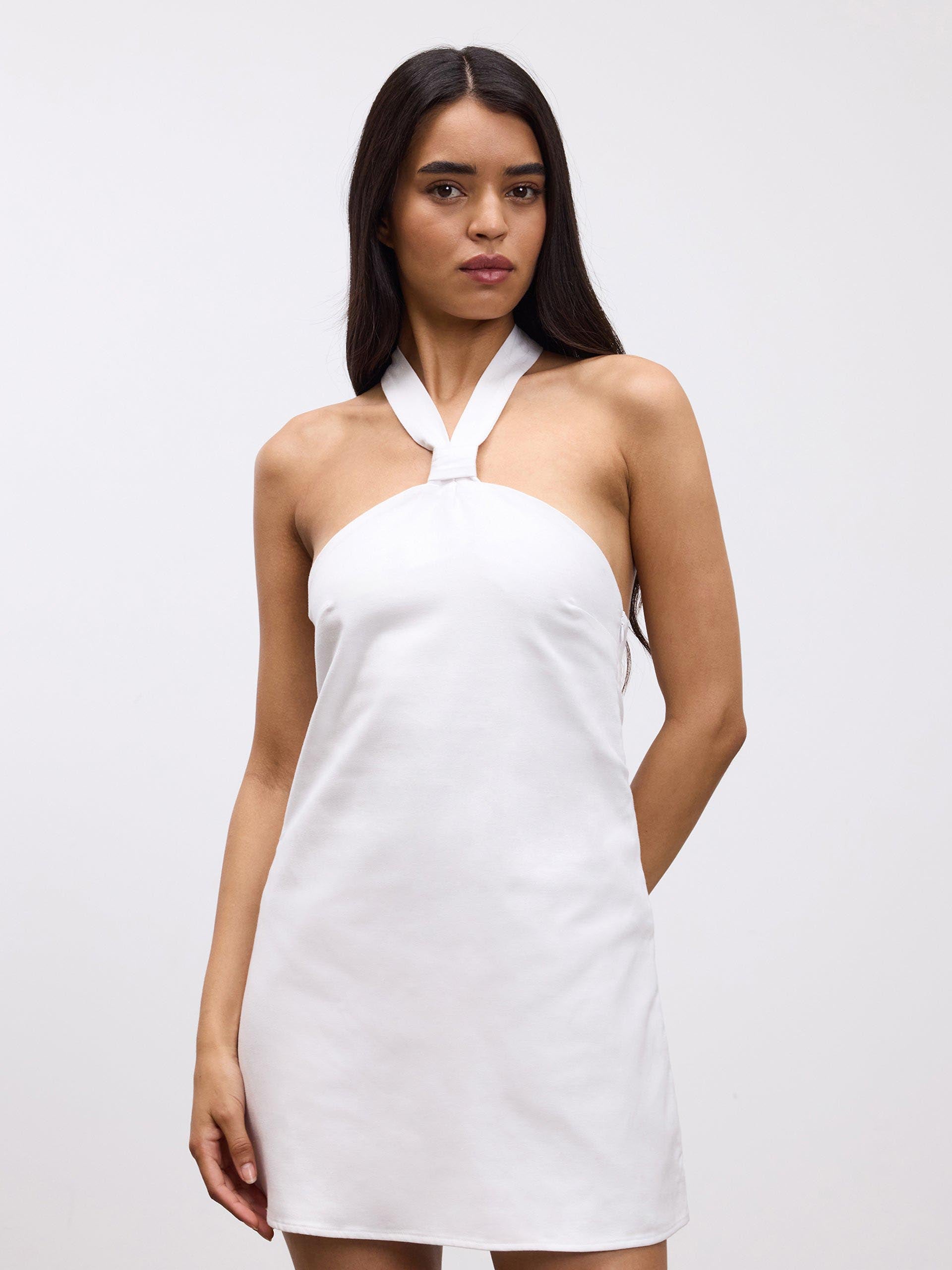 Womens Linen Halter Dress in White