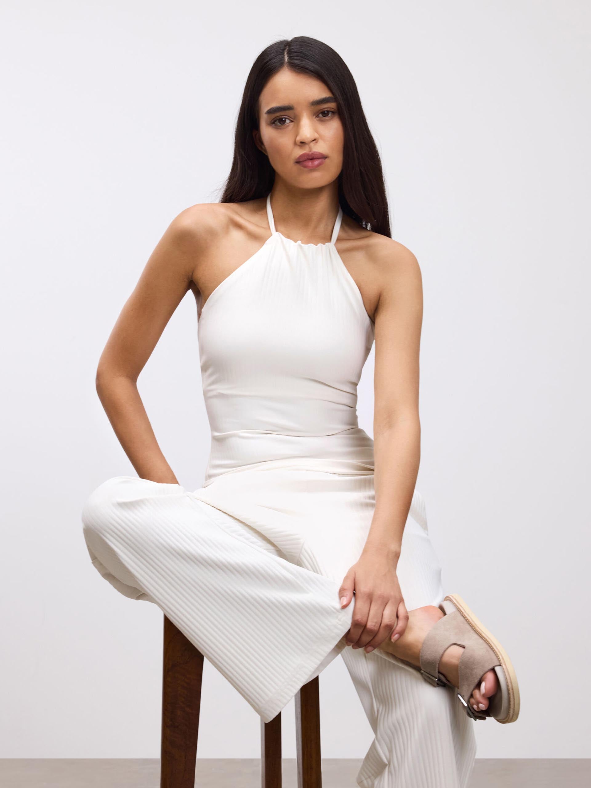 Womens Pleated Halter Top in Ecru