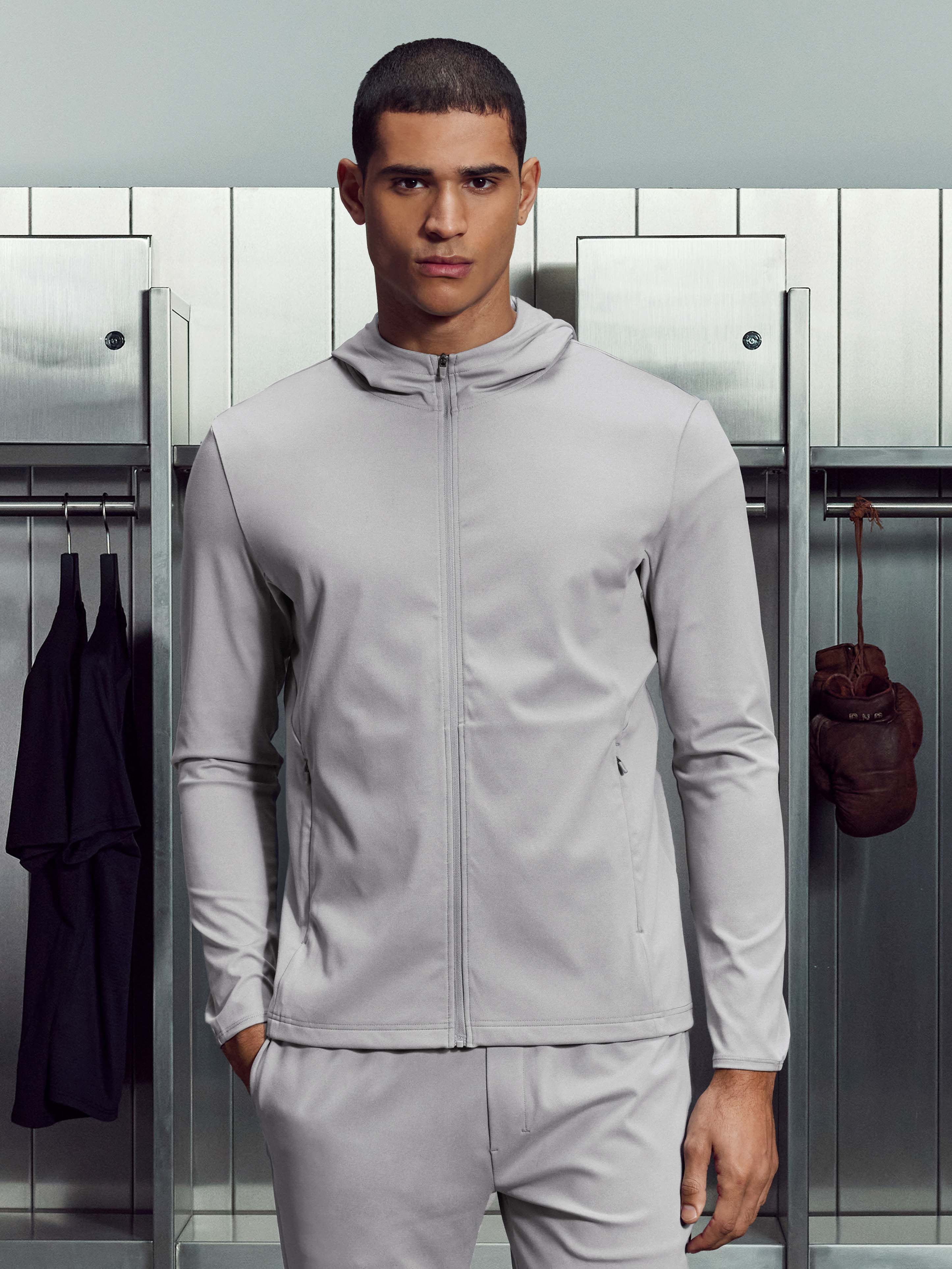 Active Jersey Zip Hoodie in Marl Grey