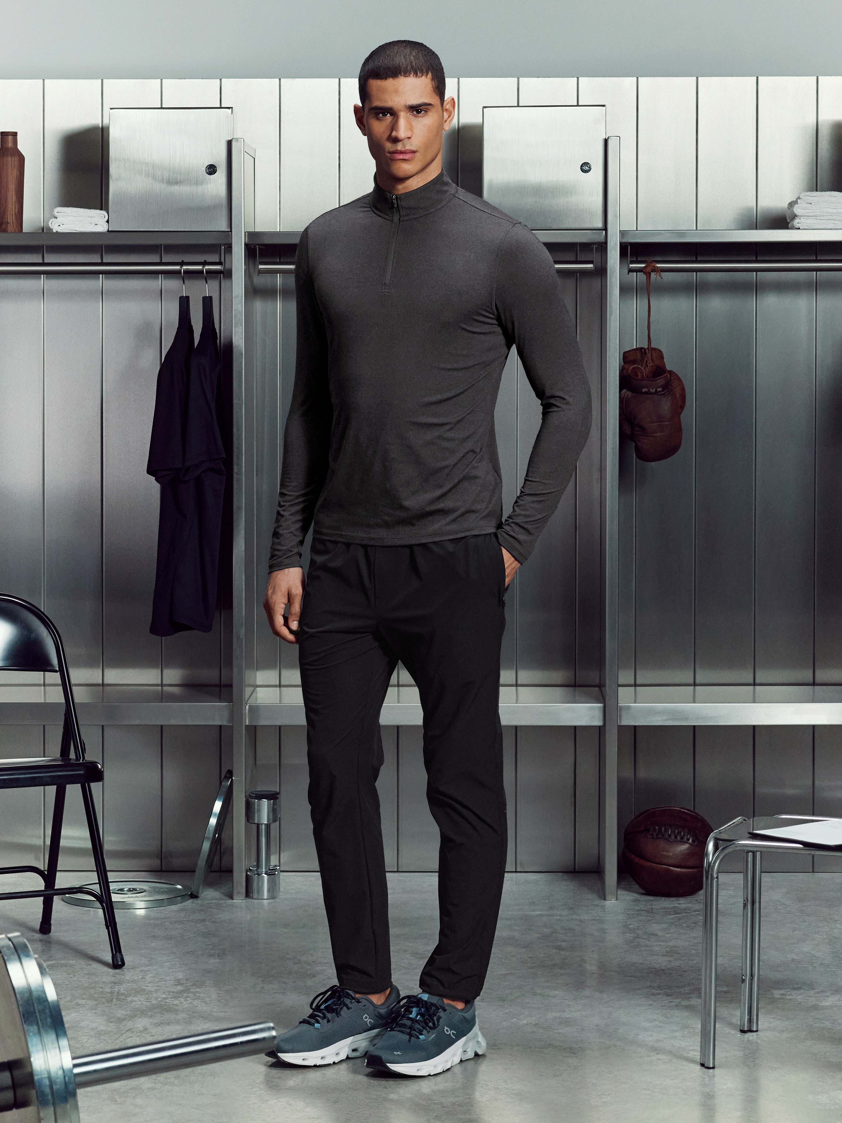 Soft Jersey Motion Half Zip in Charcoal