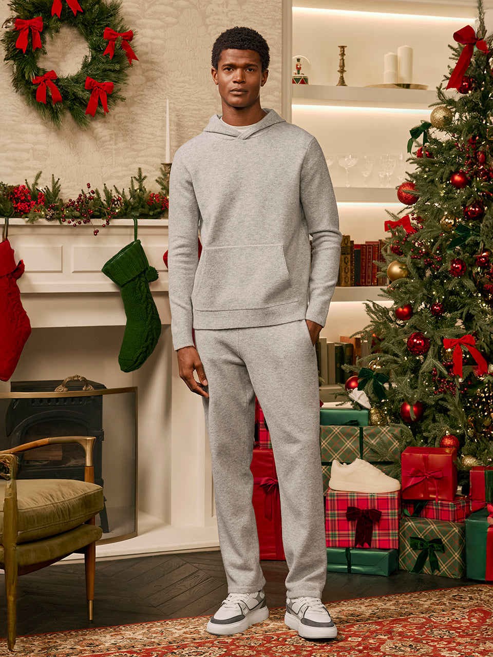 Chunky Wool Straight Leg Jogger in Marl Grey