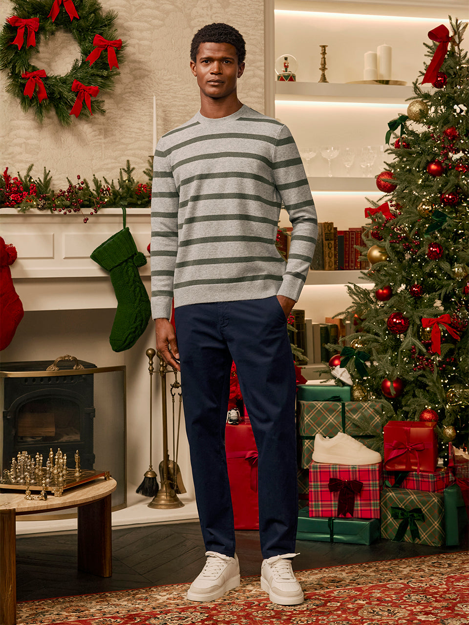 Chunky Wool Stripe Sweatshirt in Marl Grey