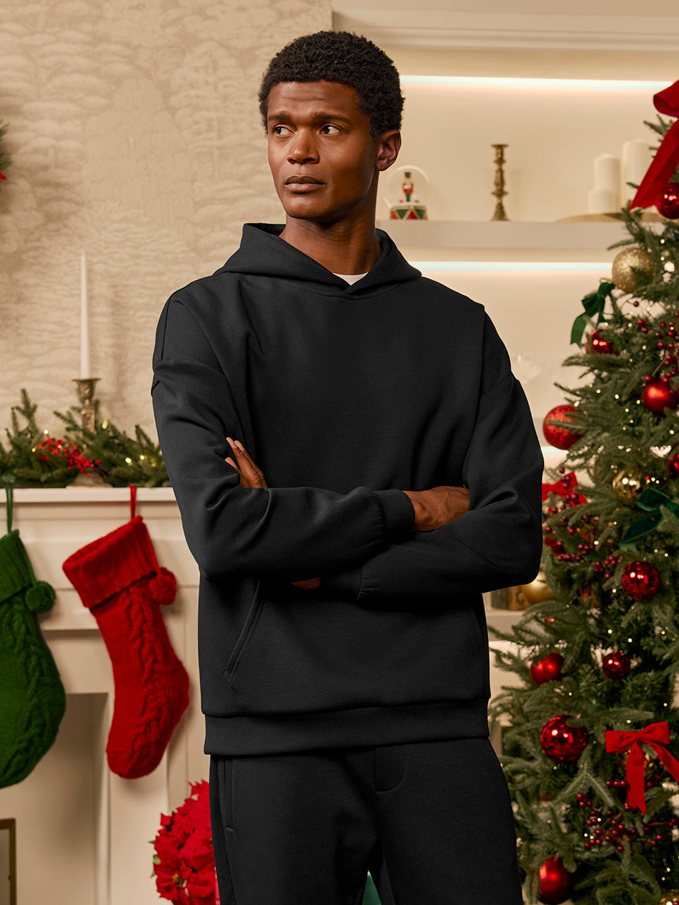 Interlock Jersey Relaxed Fit Hoodie in Black