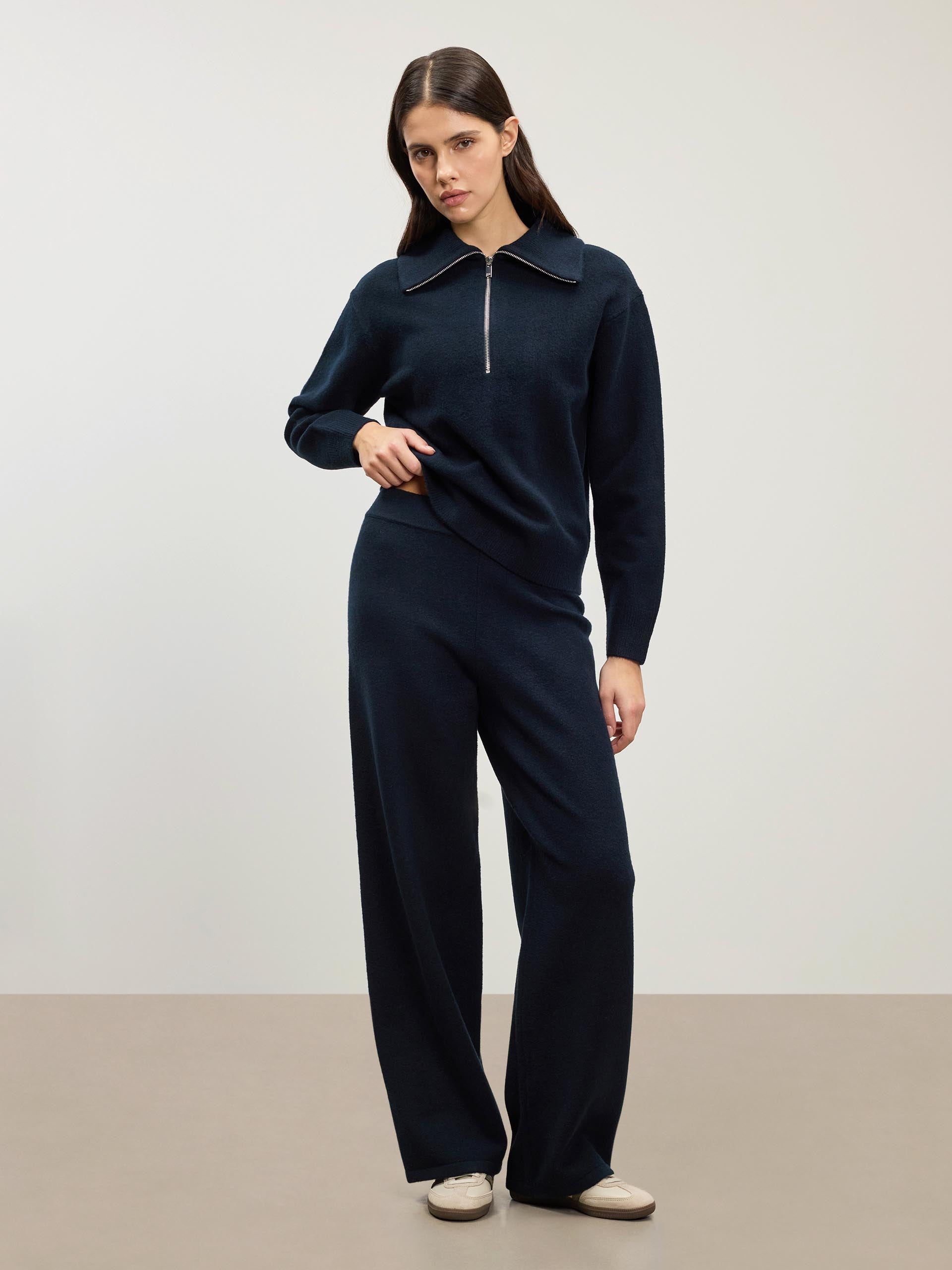 Womens Chunky Wool Half Zip in Navy