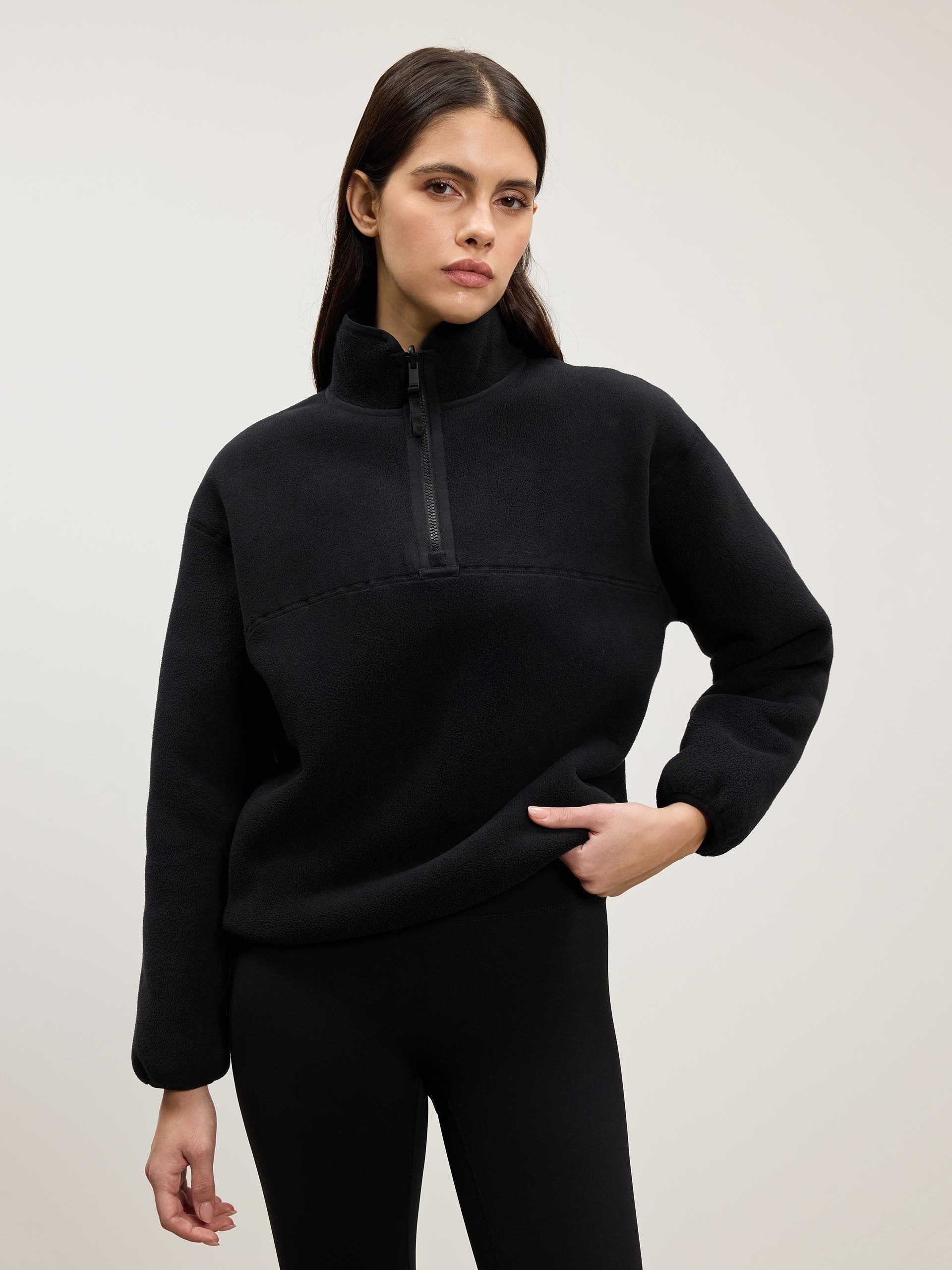 Womens Reversible Sherpa Fleece Half Zip in Black