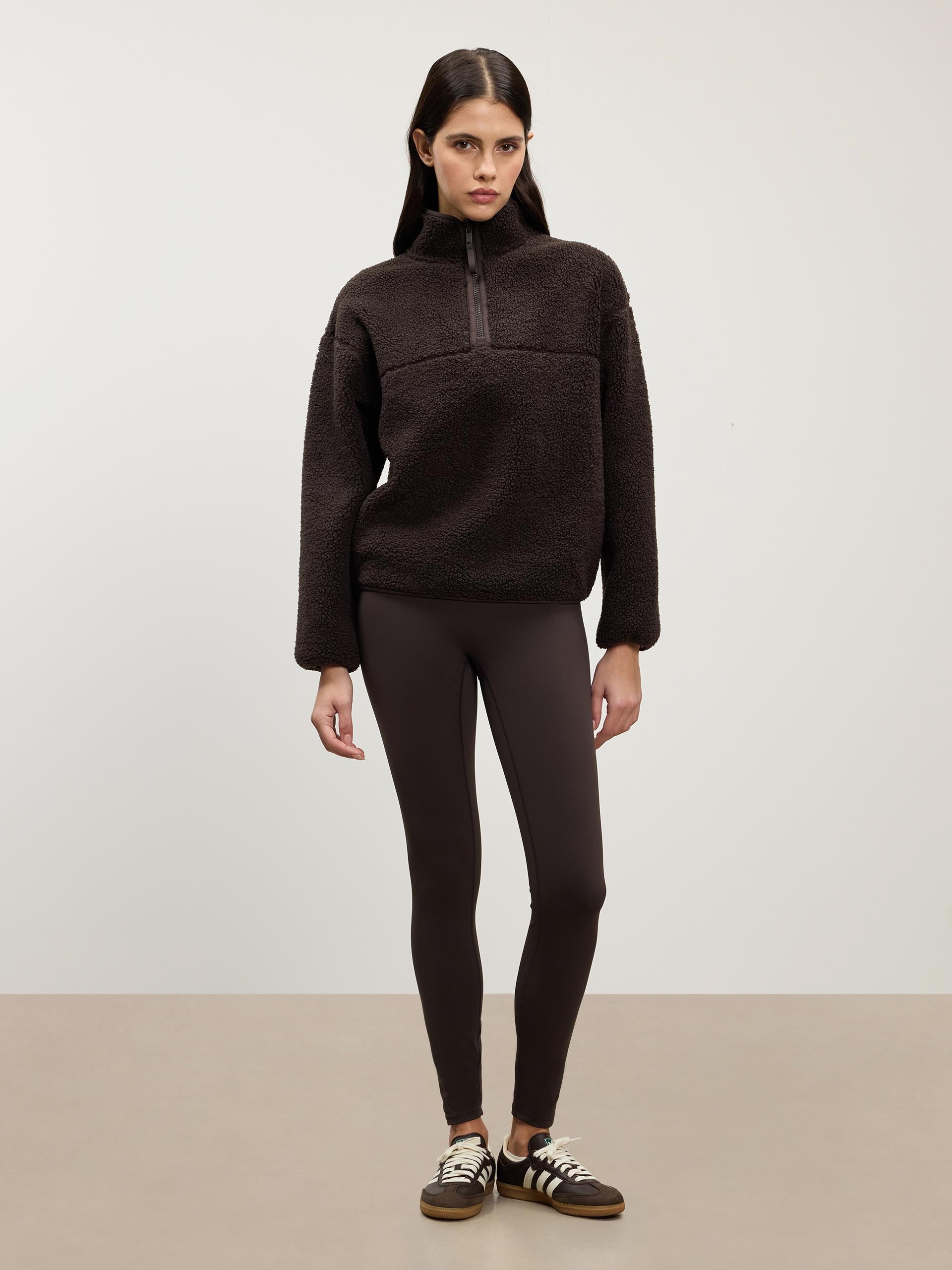 Womens Reversible Sherpa Fleece Half Zip in Brown