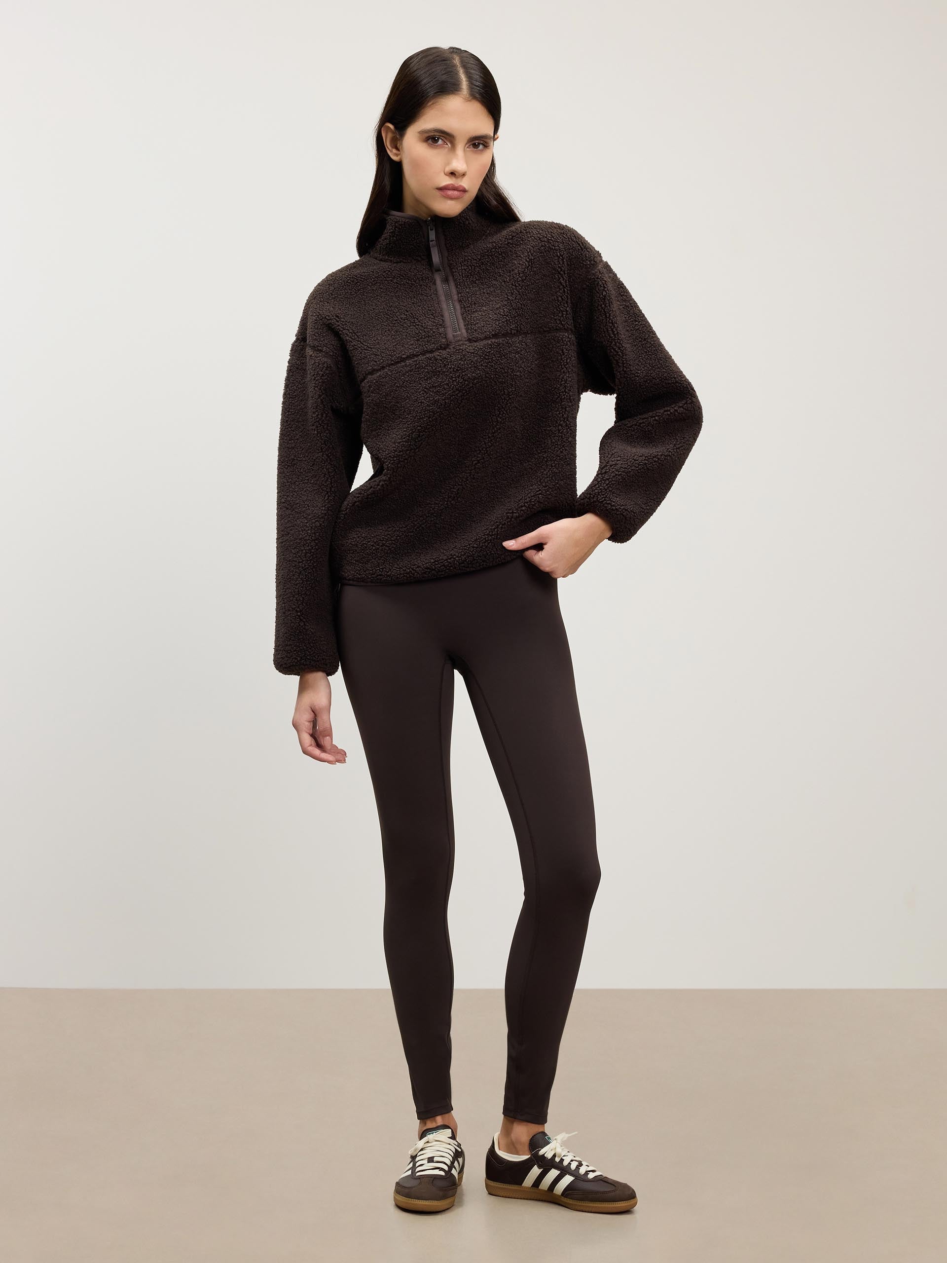 Womens Reversible Sherpa Fleece Half Zip in Brown