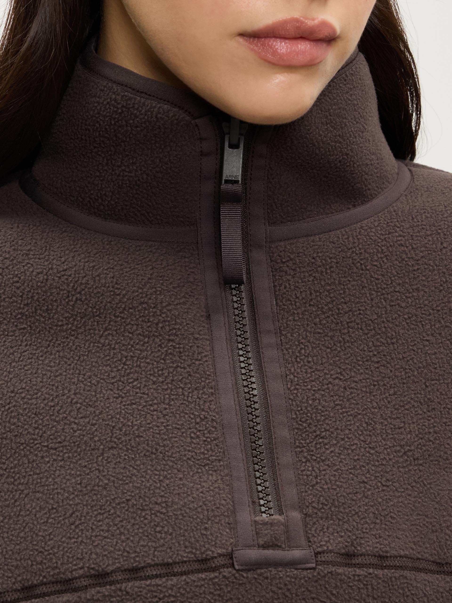 Womens Reversible Sherpa Fleece Half Zip in Brown