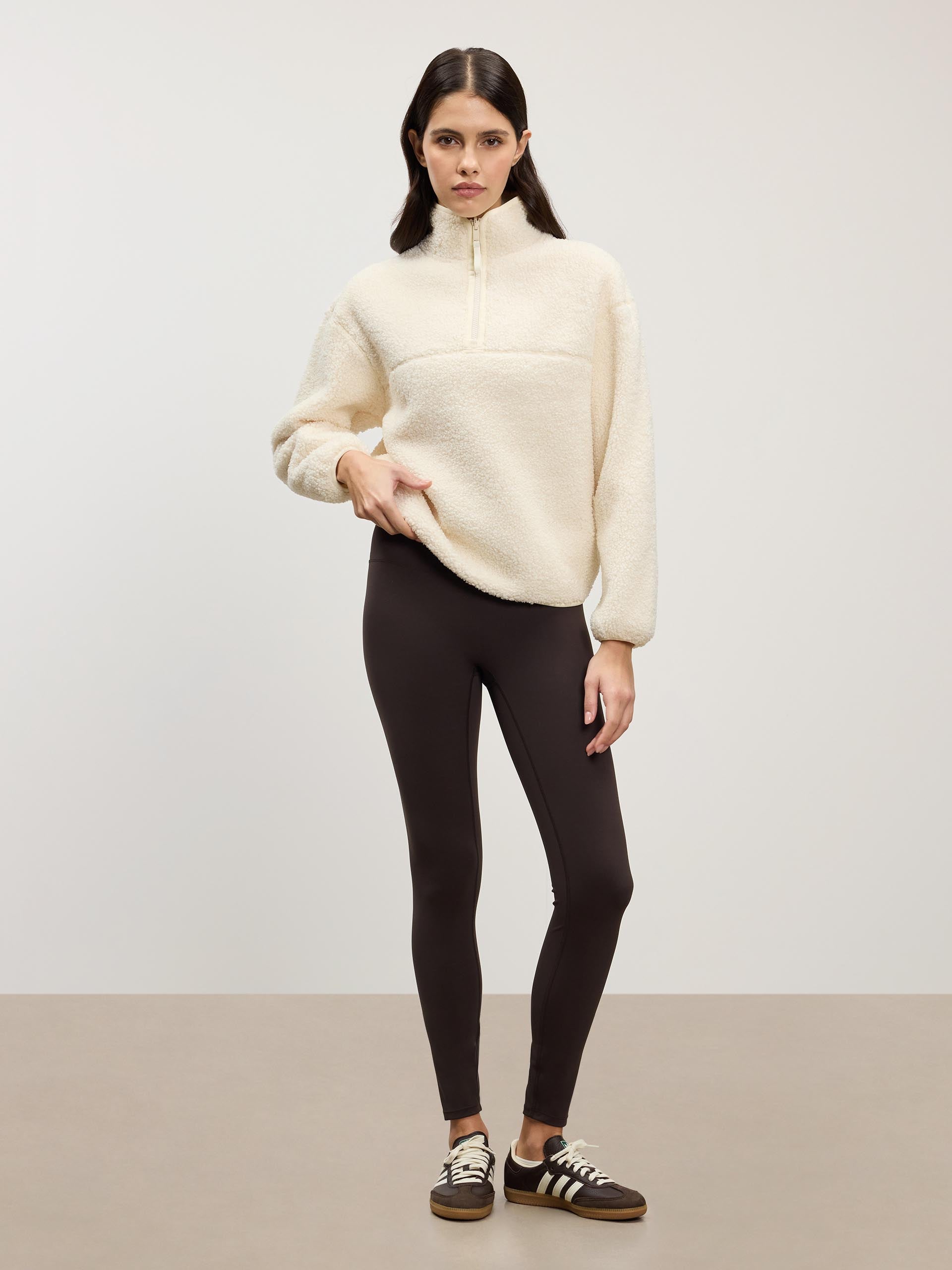 Womens Reversible Sherpa Fleece Half Zip in Ecru