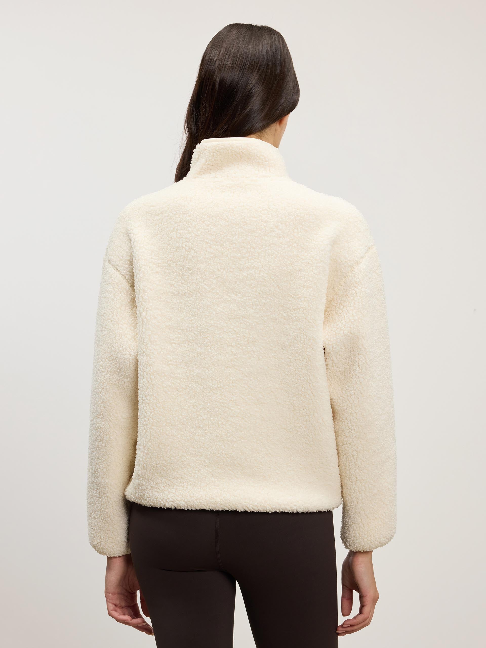 Womens Reversible Sherpa Fleece Half Zip in Ecru