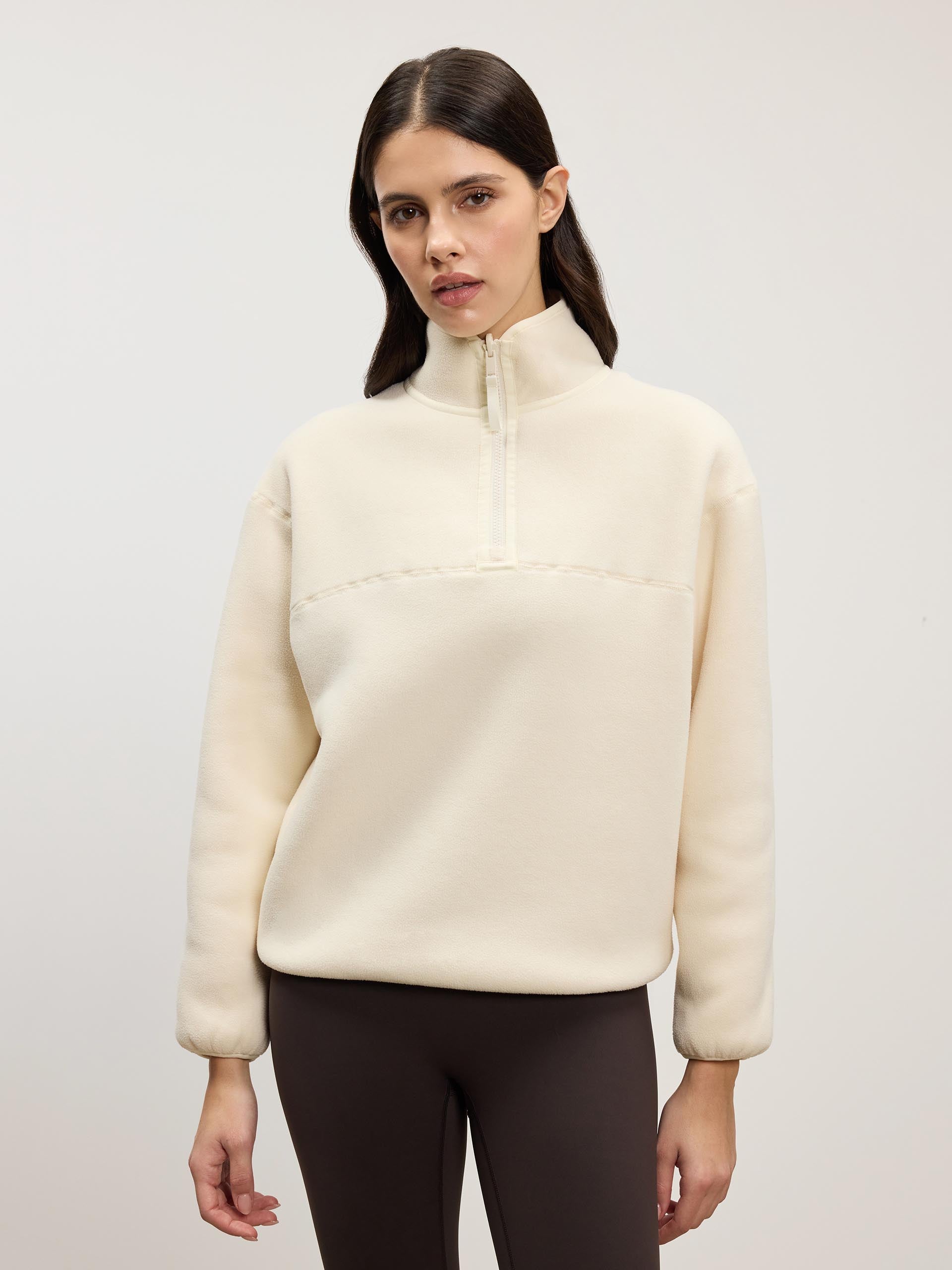 Womens Reversible Sherpa Fleece Half Zip in Ecru