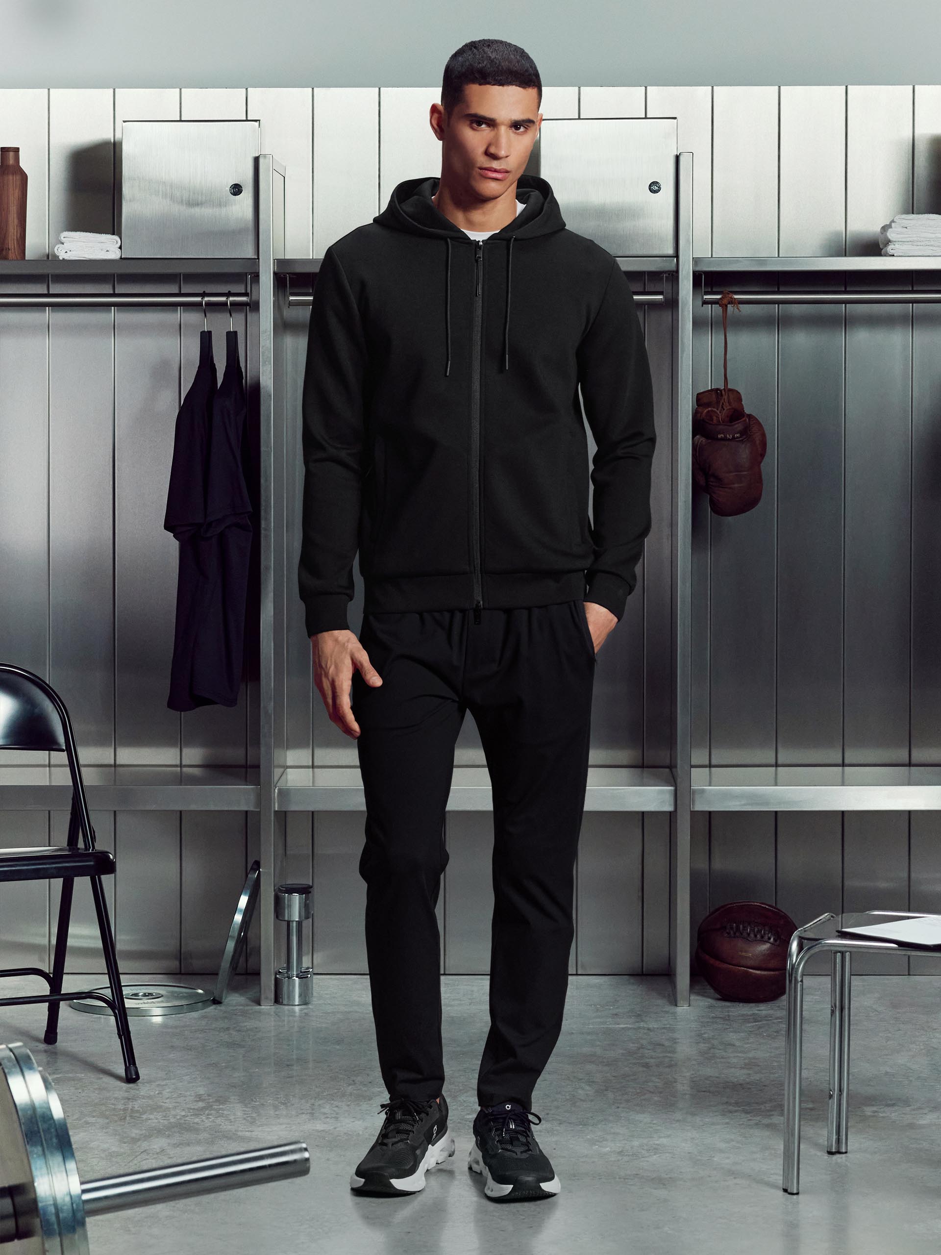 Interlock Jersey Technical Zip Hoodie in Black