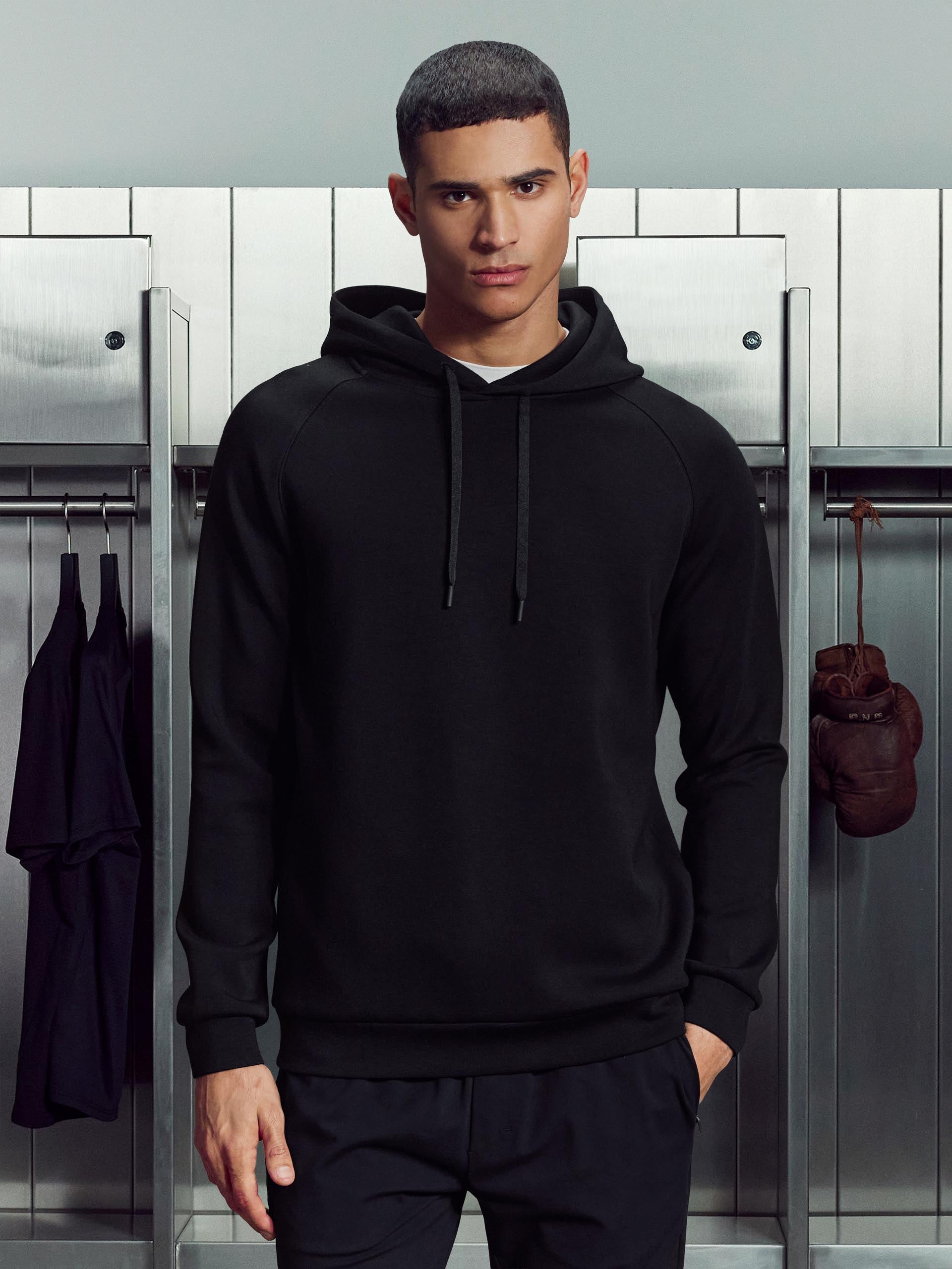 Soft Interlock Active Hoodie in Black