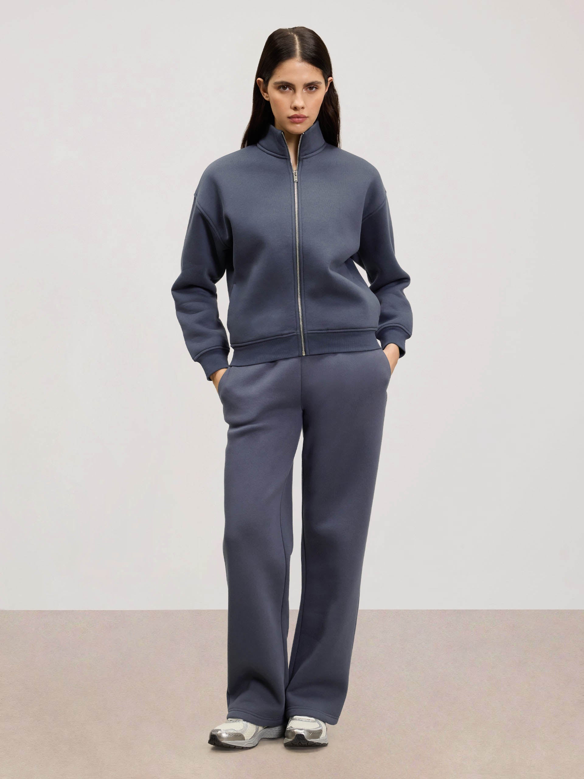 Womens Neoprene Funnel Neck Jacket in Slate Blue