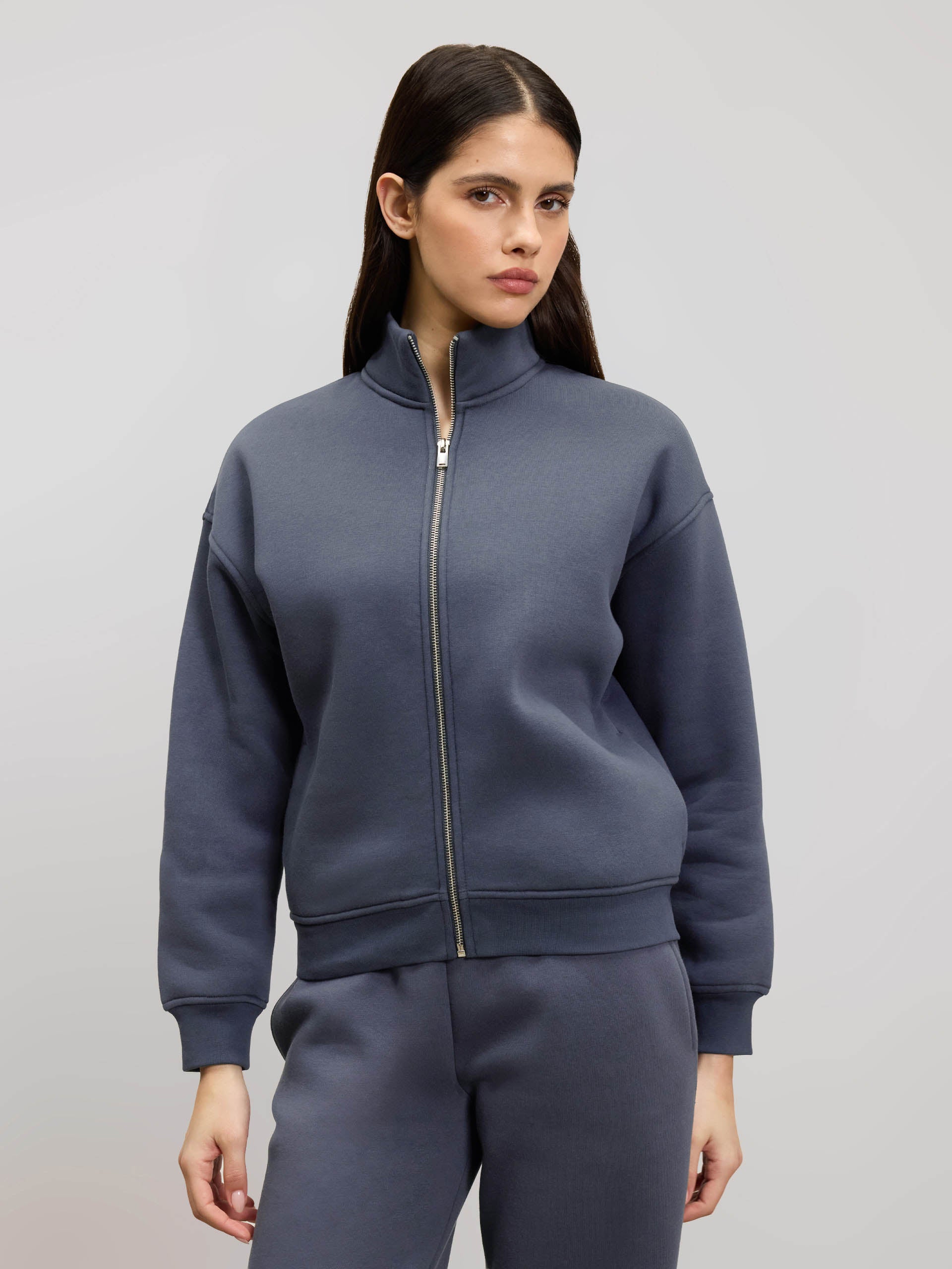 Womens Neoprene Funnel Neck Jacket in Slate Blue