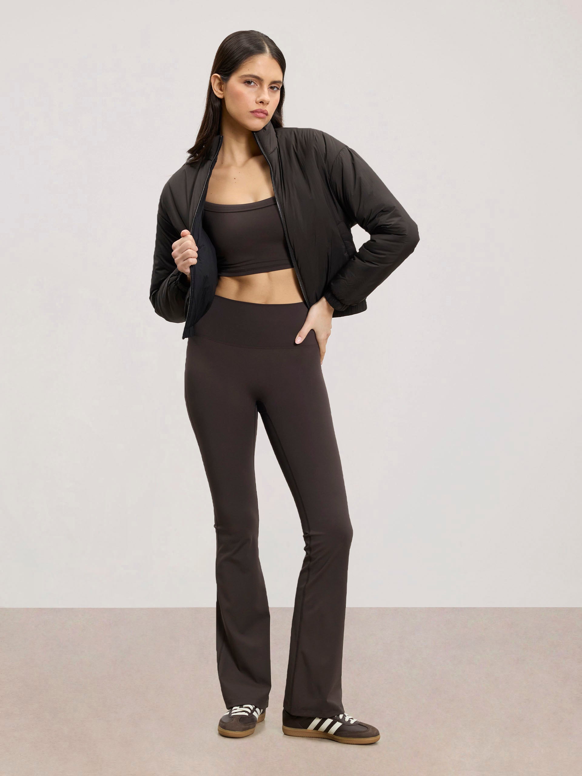 Womens Relaxed Reversible Funnel Neck Jacket in Brown And Black