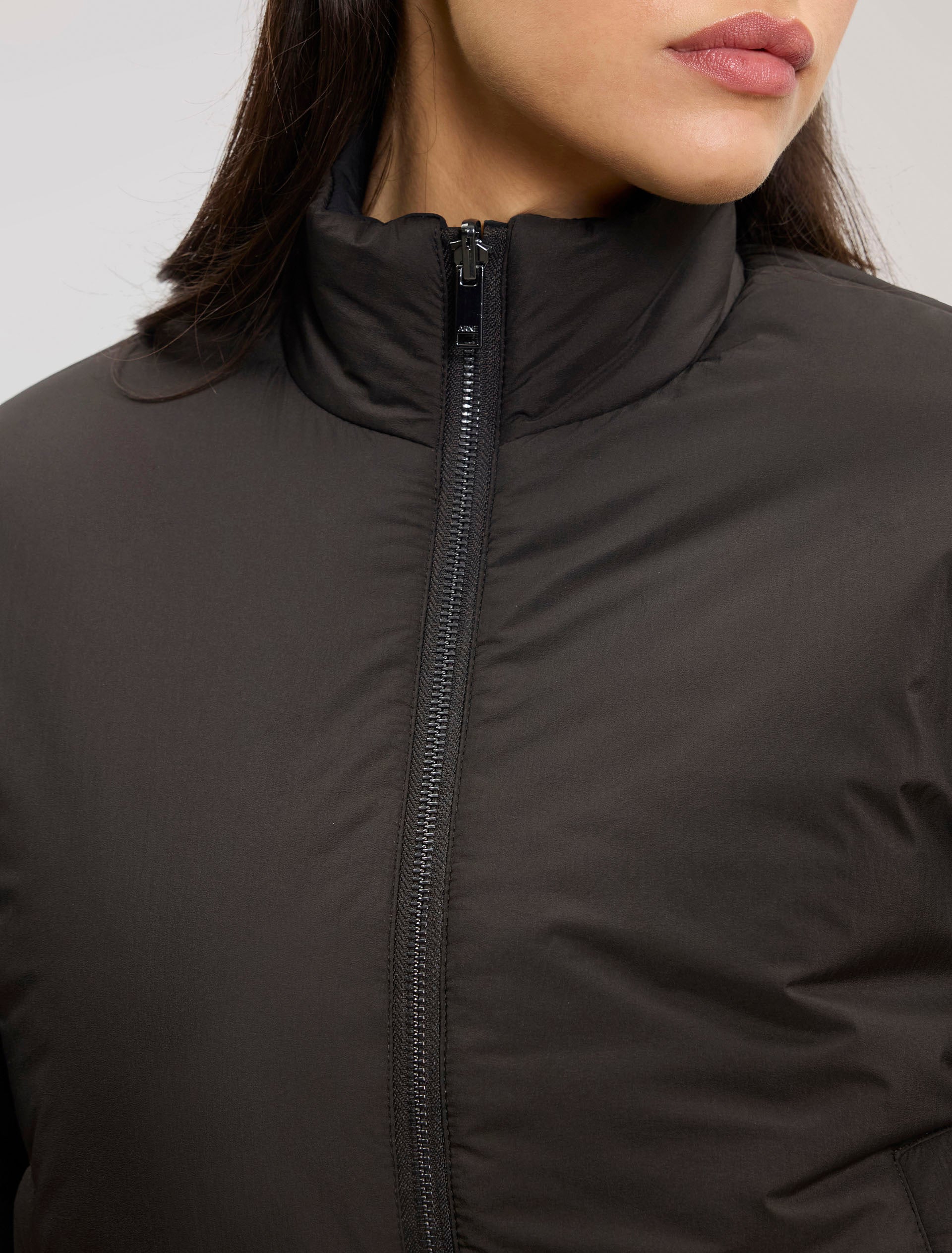 Womens Relaxed Reversible Funnel Neck Jacket in Brown And Black